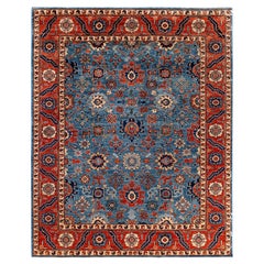 Traditional Tribal Serapi Wool Hand Knotted Light Blue Area Rug 8' 0" x 9' 9"