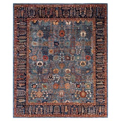Traditional Tribal Serapi Wool Hand Knotted Light Blue Area Rug 8
 1" x 9
 11"