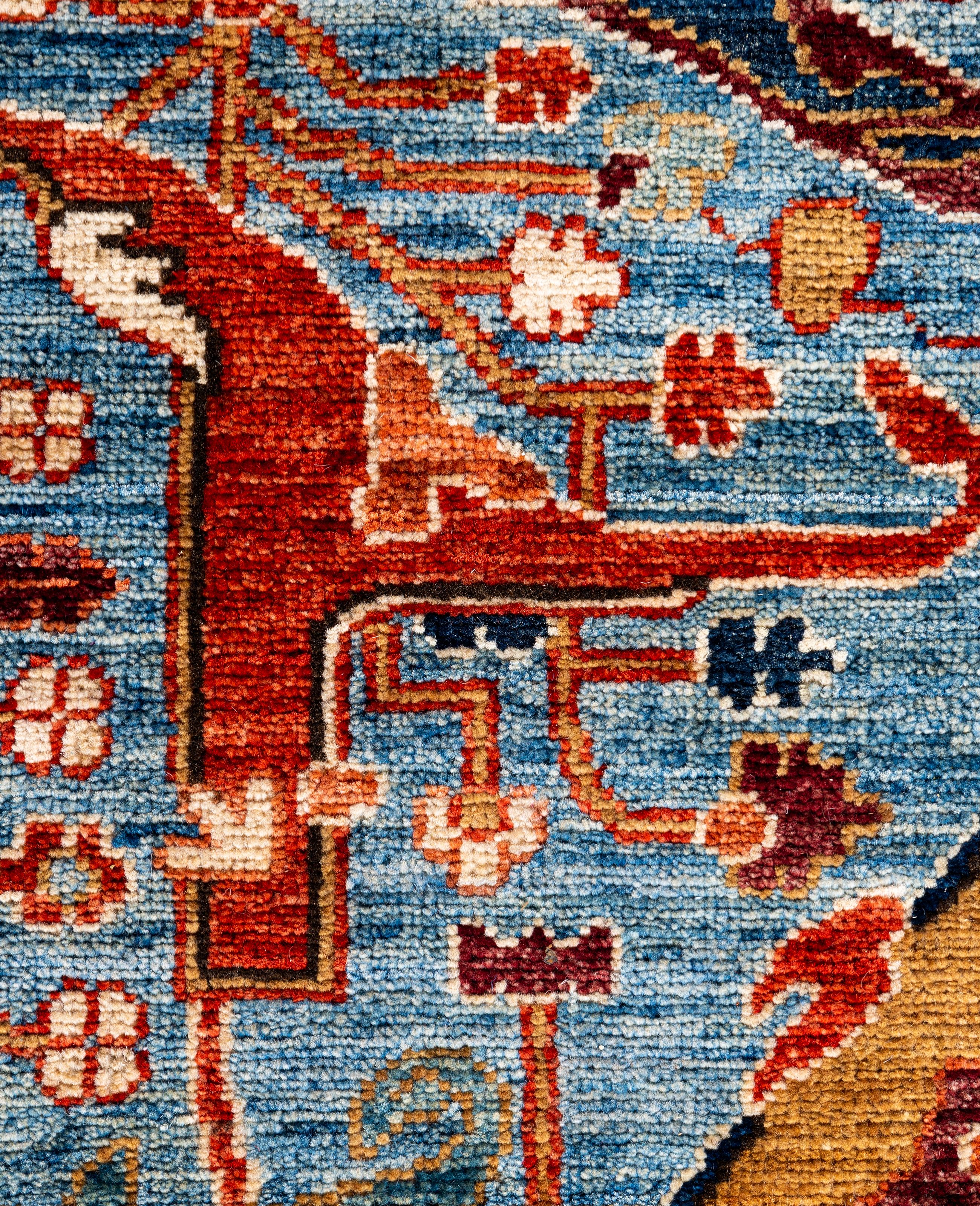 Pakistanais Tapis traditionnel tribal Serapi bleu clair noué à la main 8' 11
