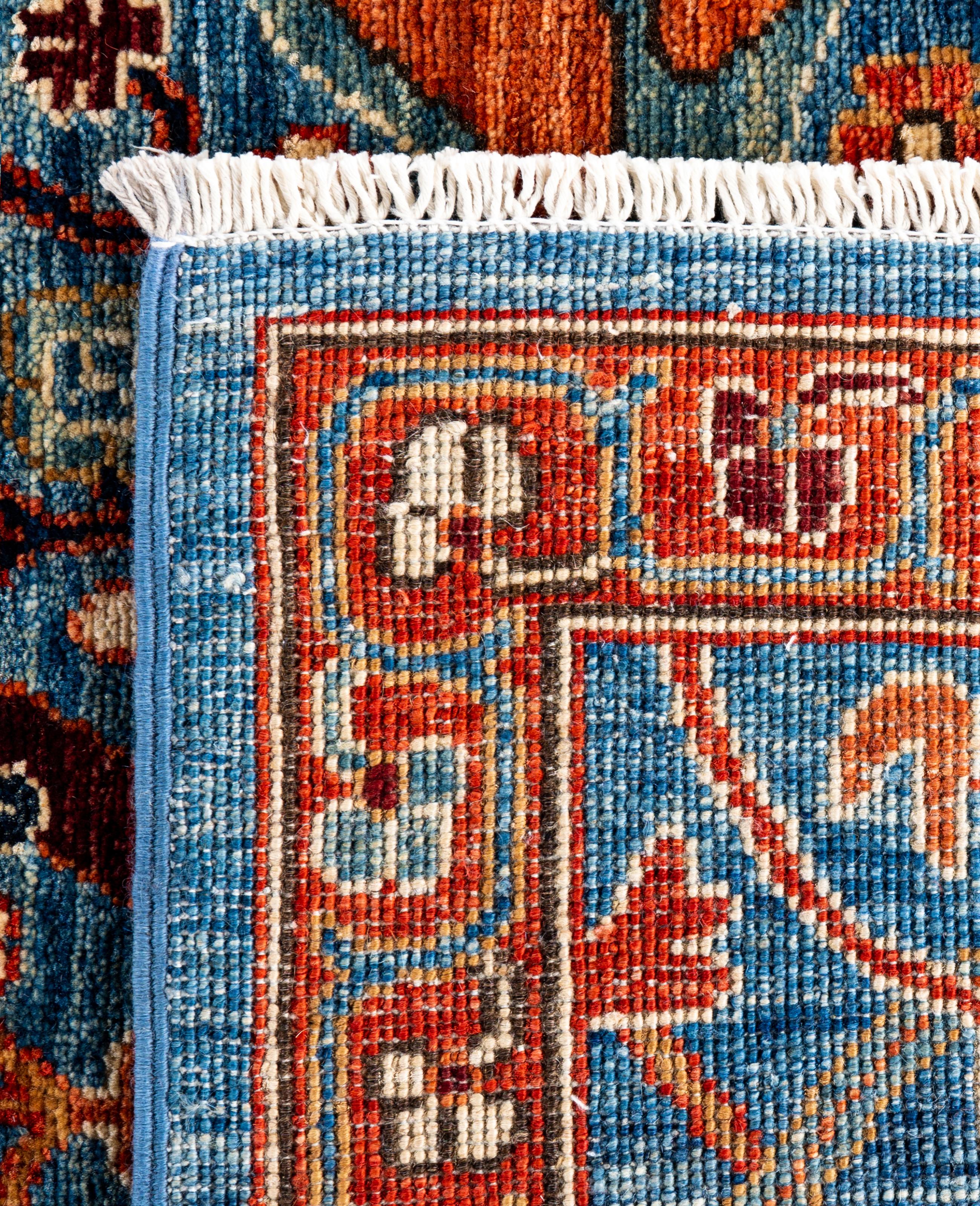 Tapis traditionnel tribal Serapi bleu clair noué à la main 8' 11