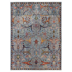 Traditional Tribal Serapi Wool Hand Knotted Light Blue Area Rug 8
 11" x 11
 9"