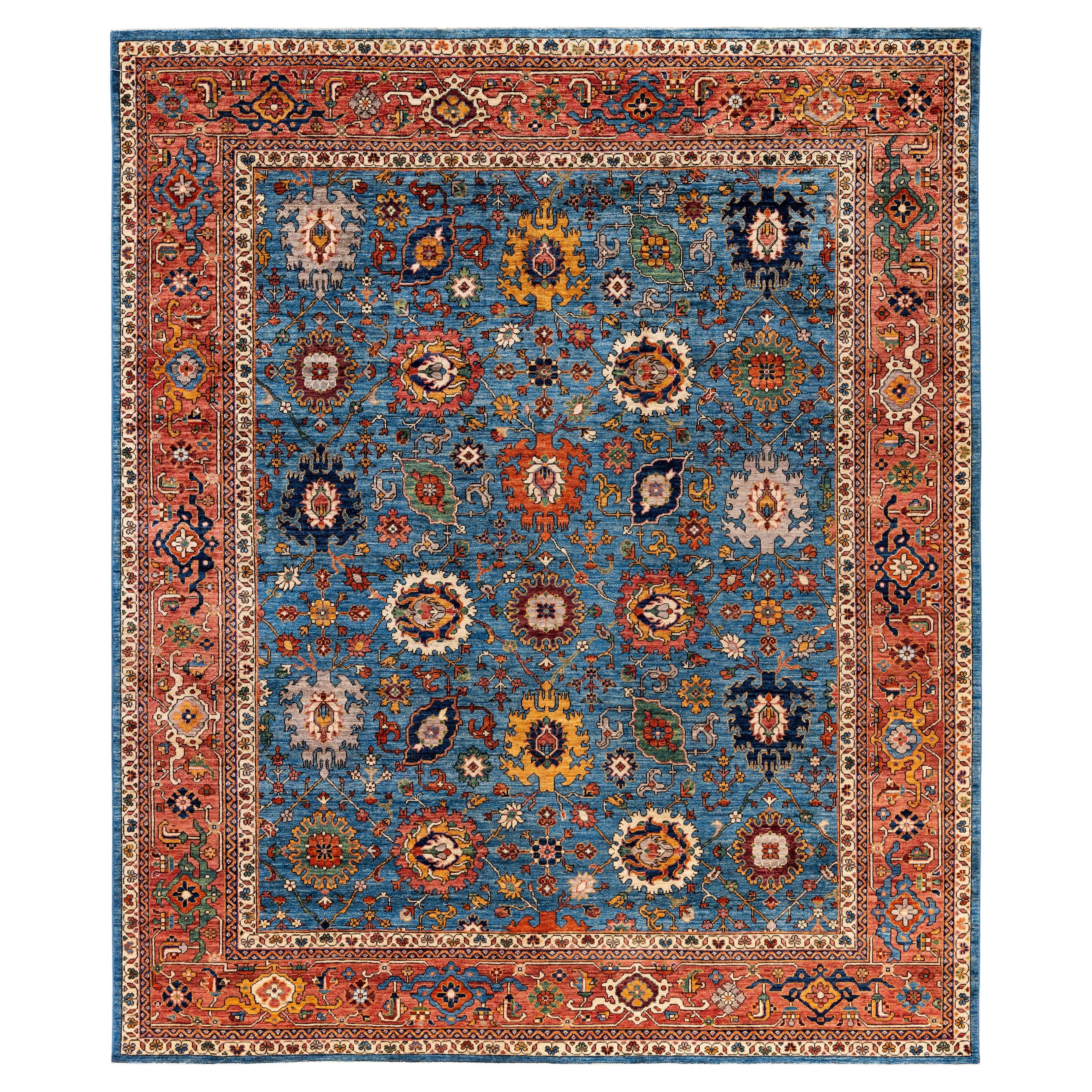 Alfombra Tribal Tradicional Serapi de Lana Anudada a Mano Azul Claro 8' 2" x 9' 10