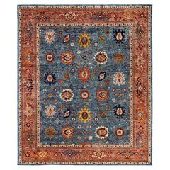 Alfombra Tribal Tradicional Serapi de Lana Anudada a Mano Azul Claro 8' 2" x 9' 10