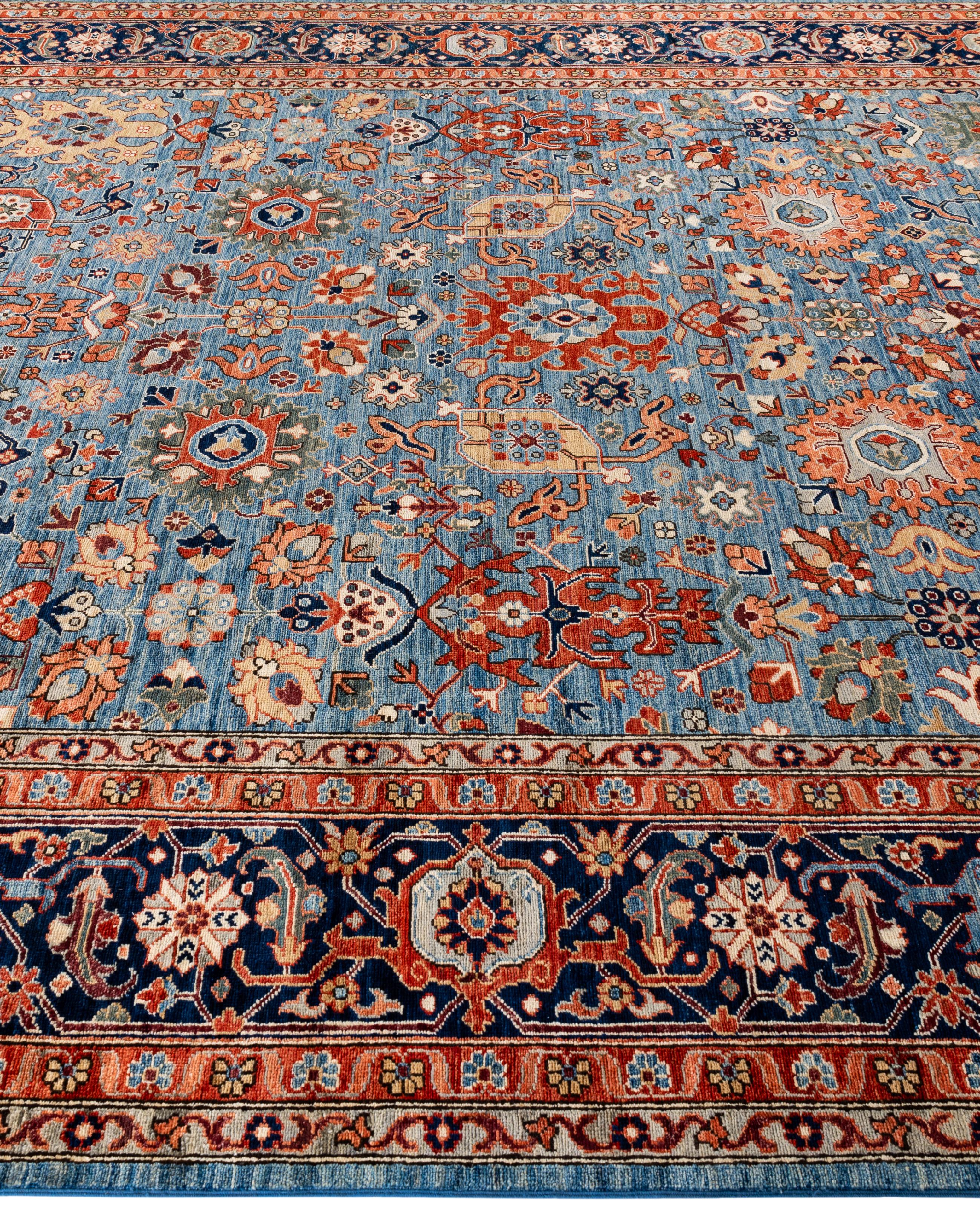 Hand-Knotted Traditional Tribal Serapi Wool Hand Knotted Light Blue Area Rug 9' 0