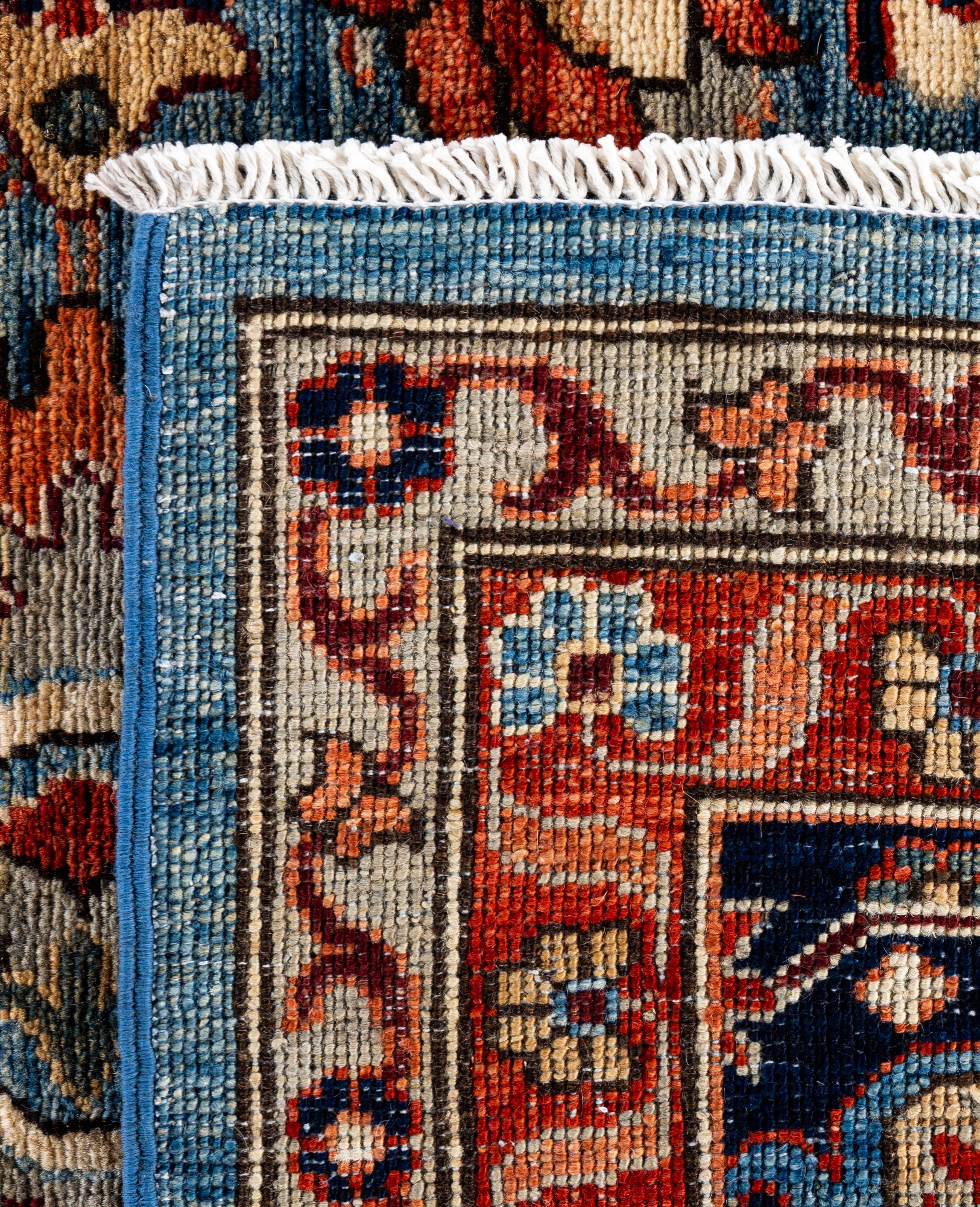 Traditional Tribal Serapi Wool Hand Knotted Light Blue Area Rug 9' 0