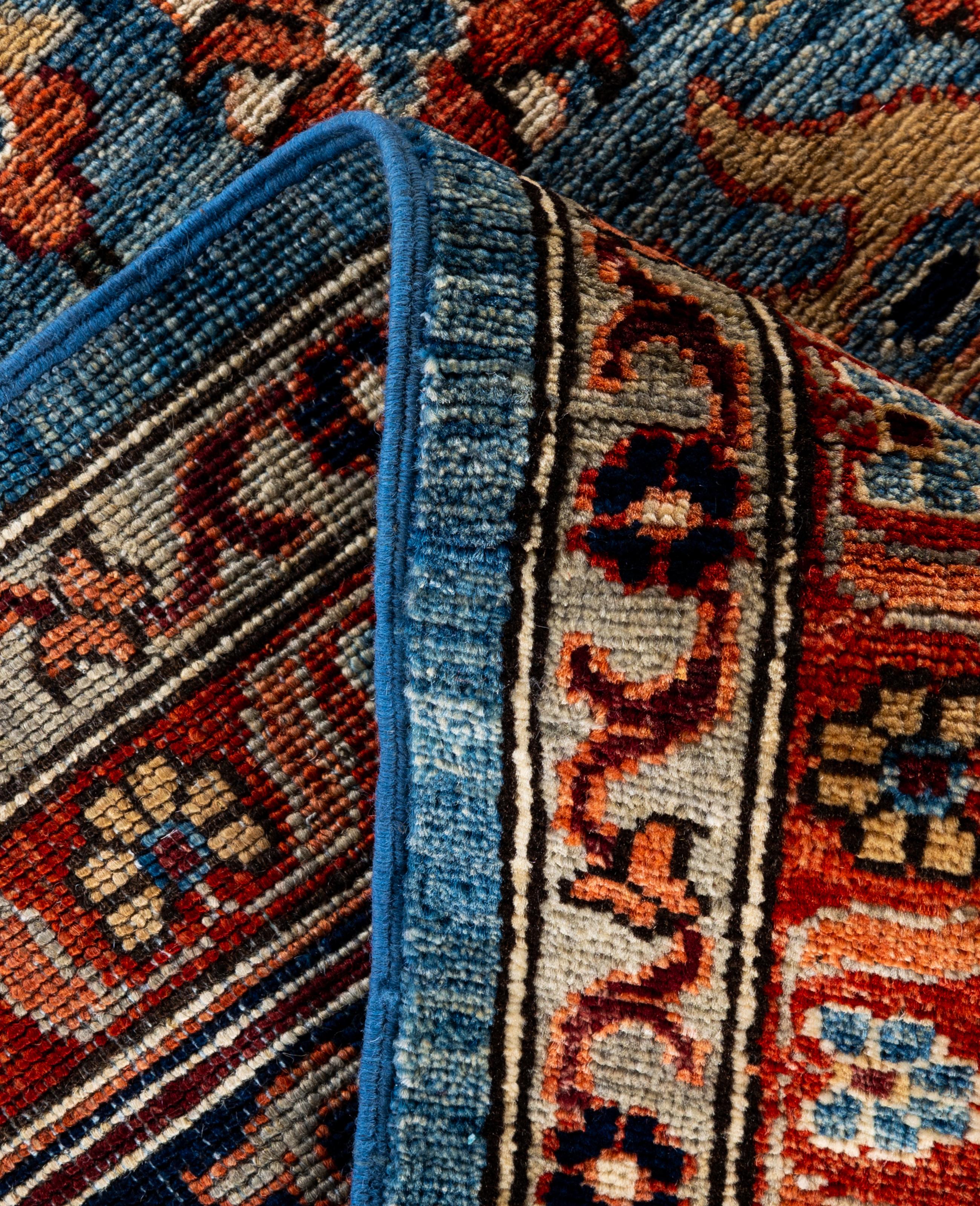 Contemporary Traditional Tribal Serapi Wool Hand Knotted Light Blue Area Rug 9' 0