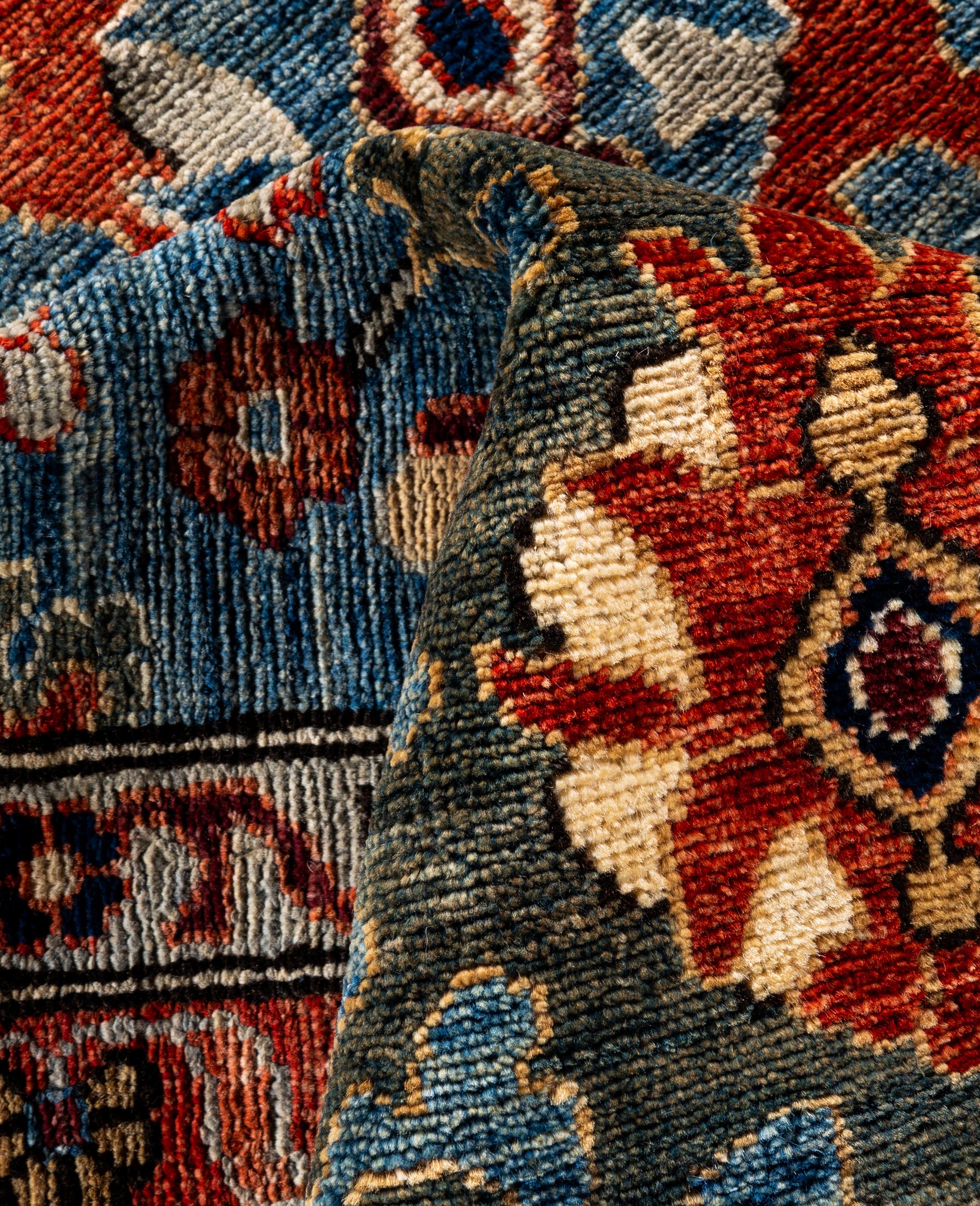 Traditional Tribal Serapi Wool Hand Knotted Light Blue Area Rug 9' 0
