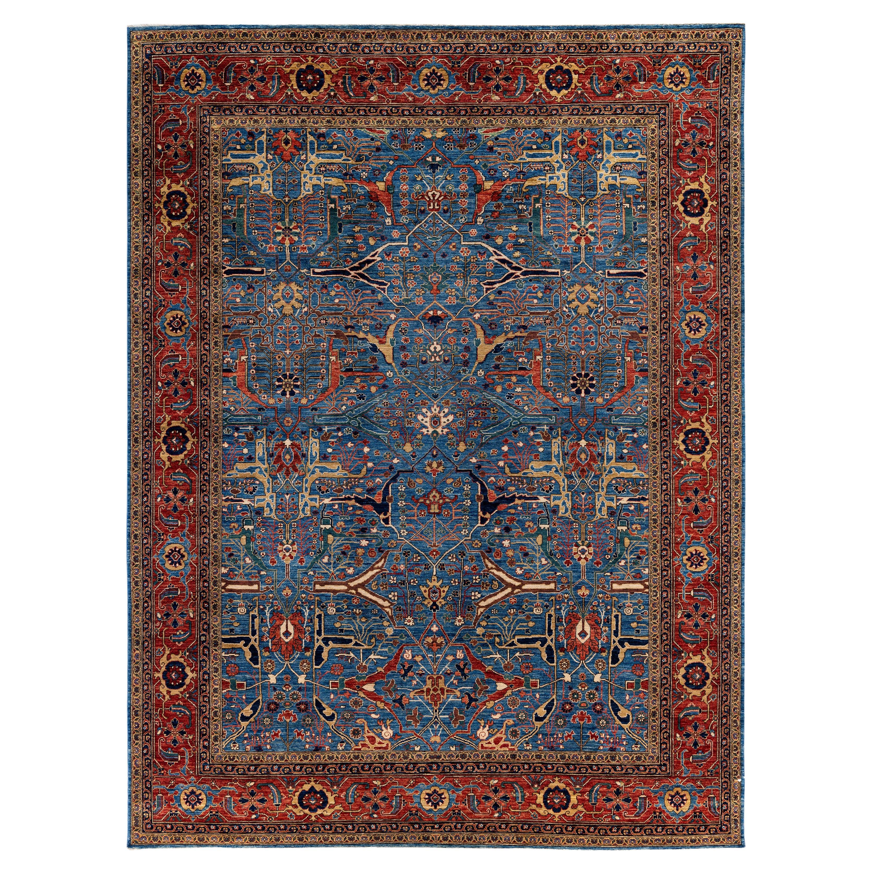 Traditional Tribal Serapi Wool Hand Knotted Light Blue Area Rug 9' 0" x 11' 11"