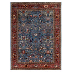 Tapis traditionnel tribal Serapi bleu clair noué à la main 9' 0" x 11' 11"