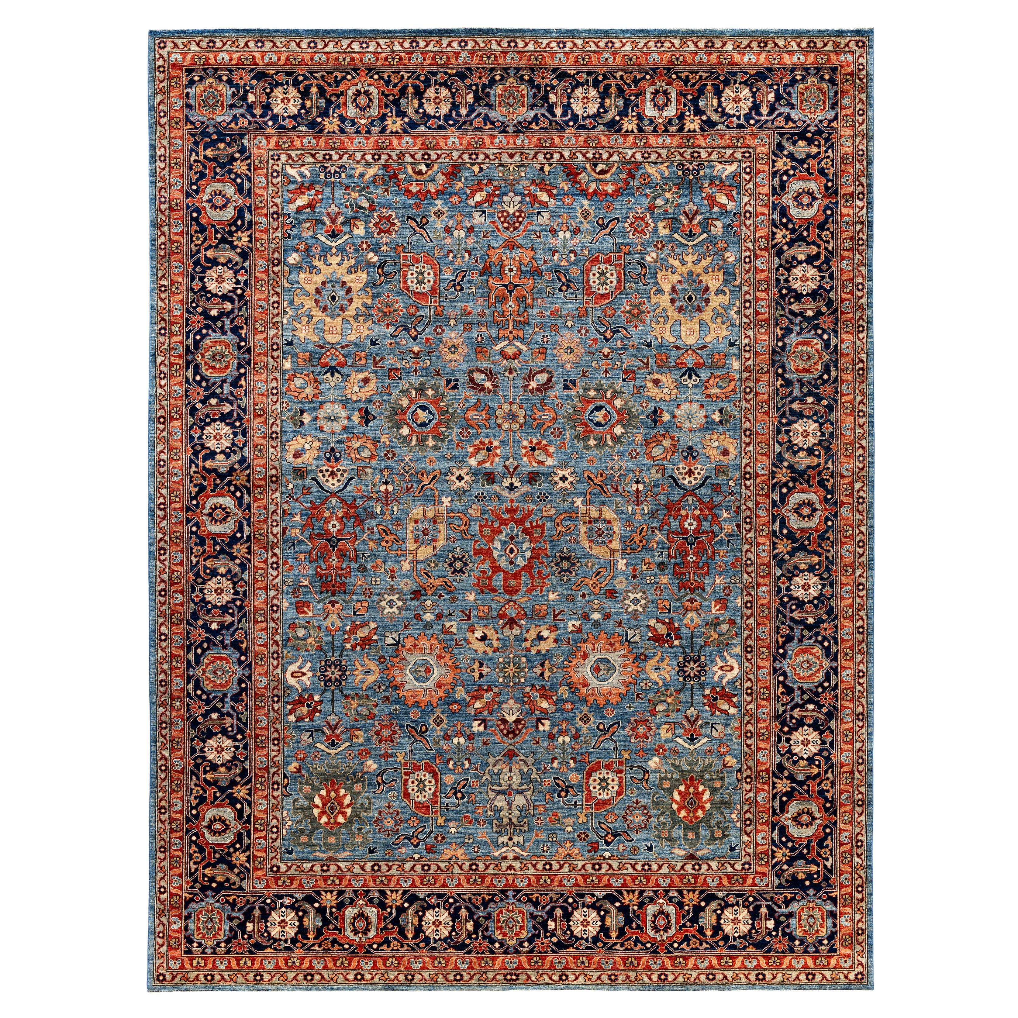 Traditional Tribal Serapi Wool Hand Knotted Light Blue Area Rug 9' 0" x 11' 11"