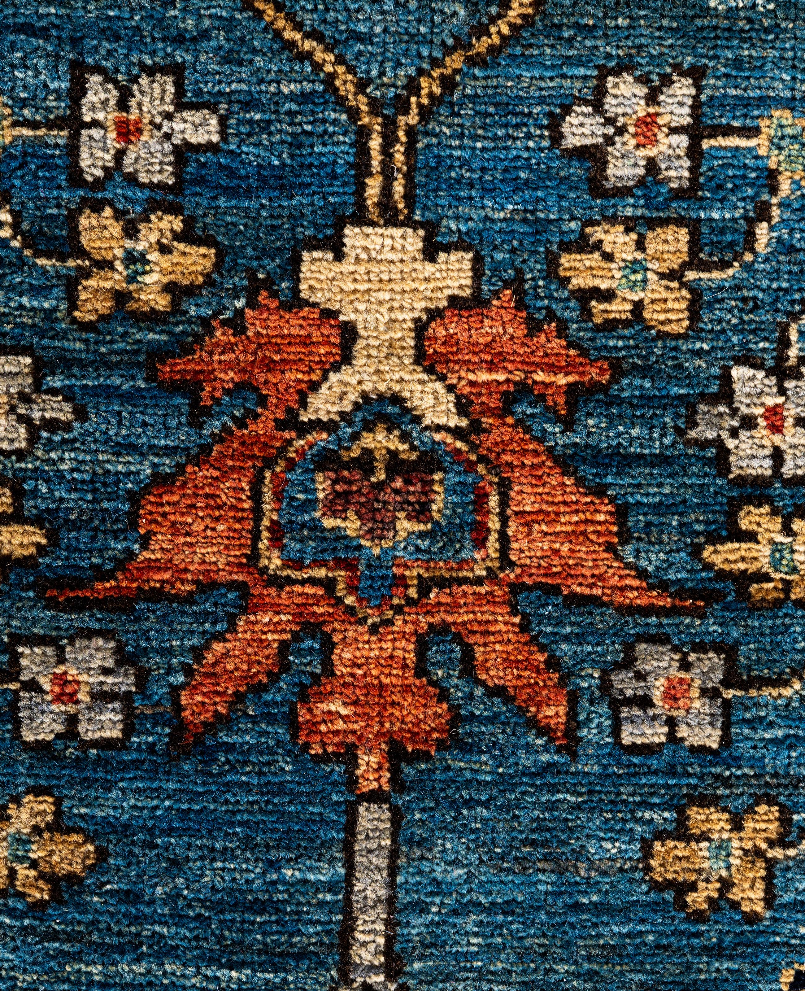 Pakistanais Tapis traditionnel tribal Serapi bleu clair noué à la main 9' 0