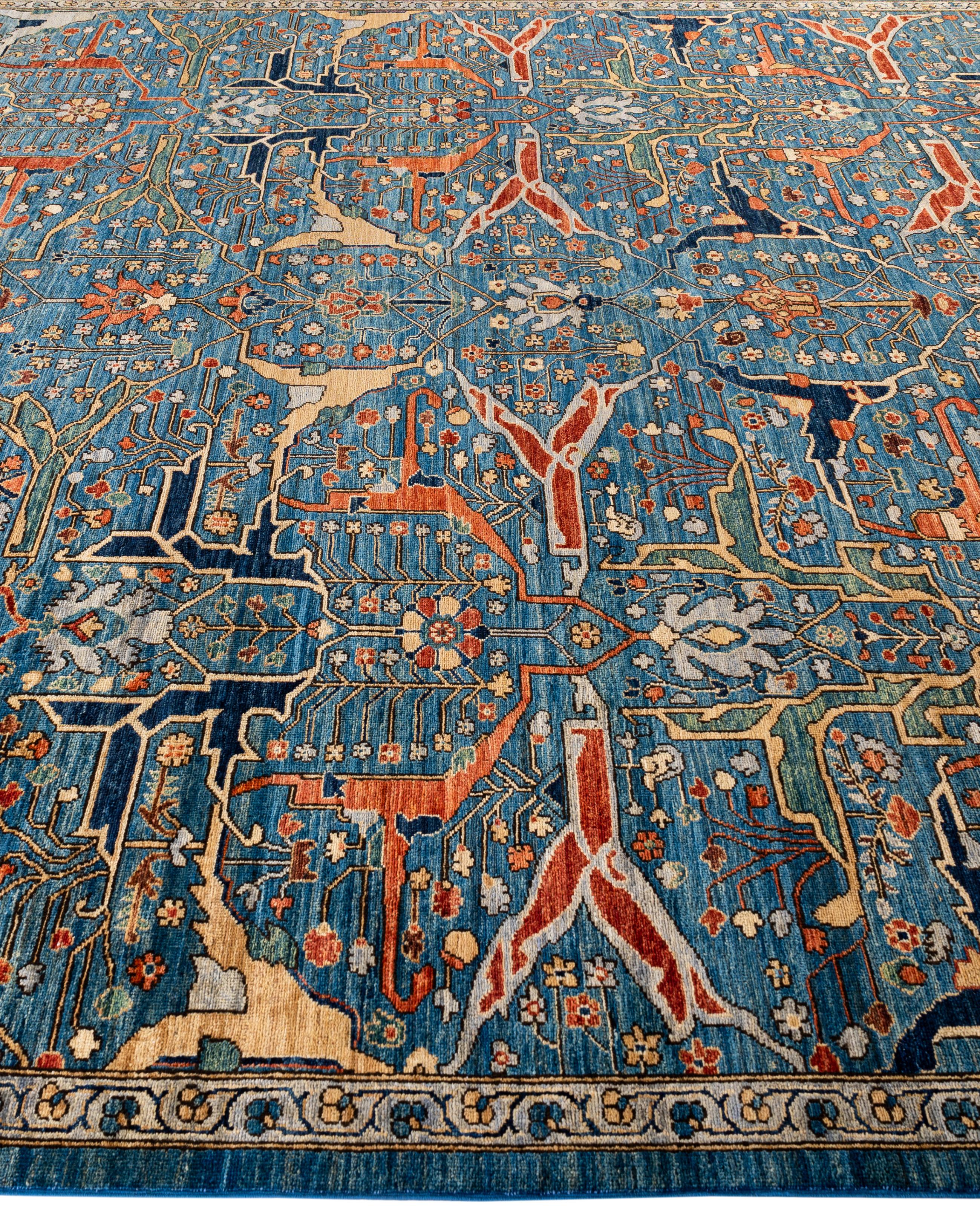 Noué à la main Tapis traditionnel tribal Serapi bleu clair noué à la main 9' 0