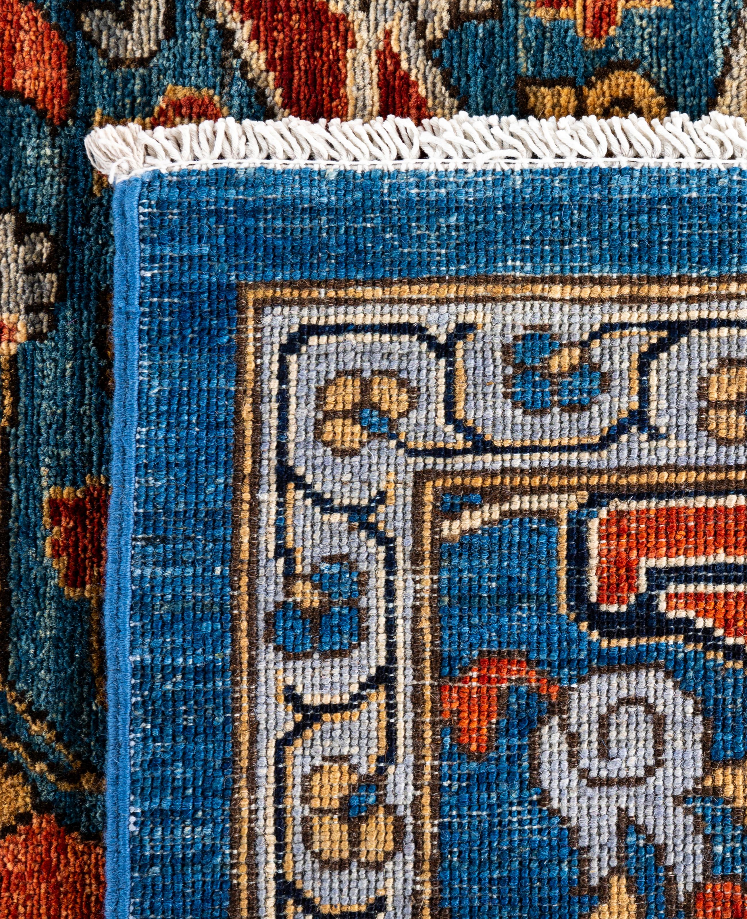 Tapis traditionnel tribal Serapi bleu clair noué à la main 9' 0
