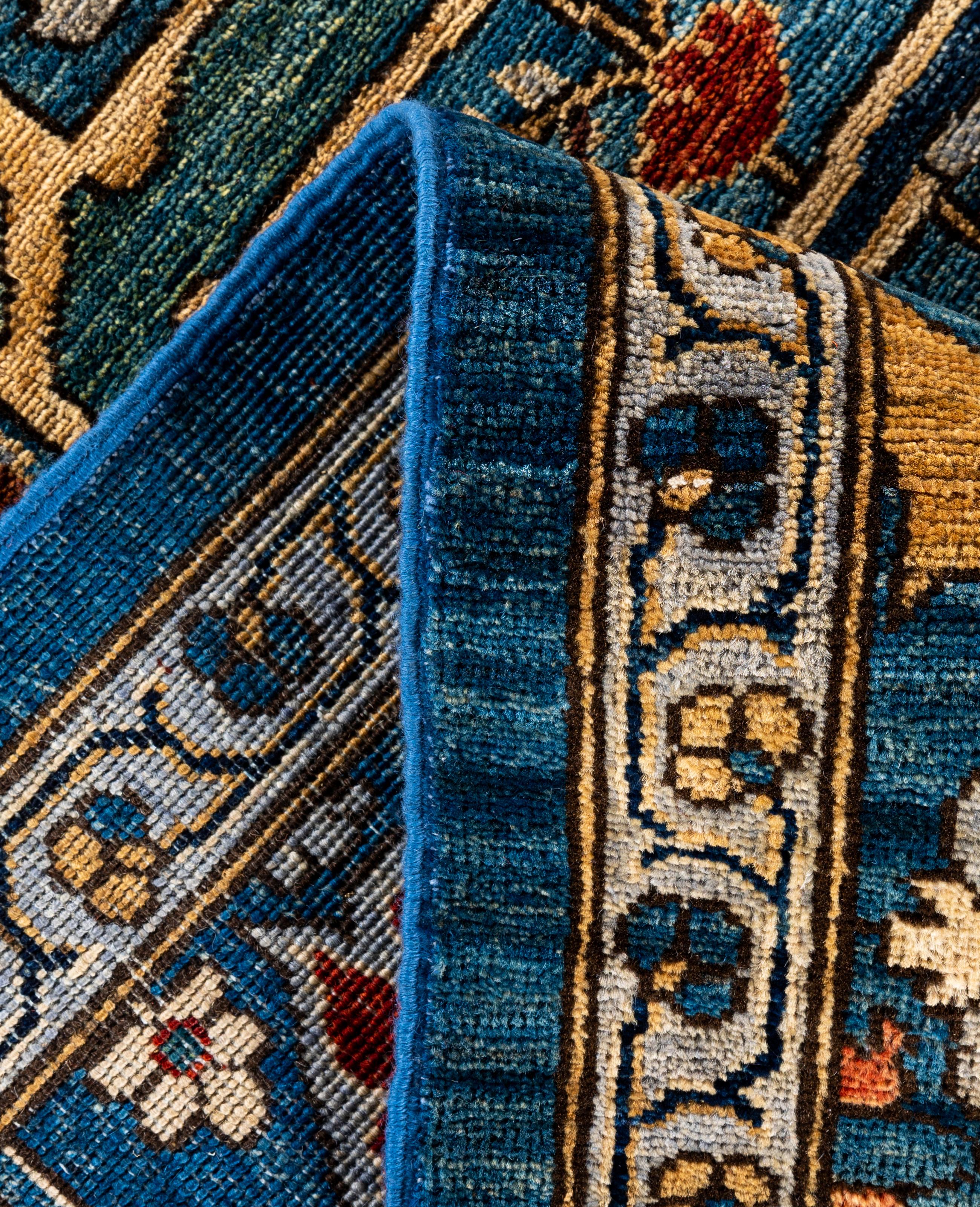 XXIe siècle et contemporain Tapis traditionnel tribal Serapi bleu clair noué à la main 9' 0