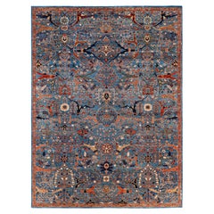 Traditional Tribal Serapi Wool Hand Knotted Light Blue Area Rug 9' 0" x 12' 0"