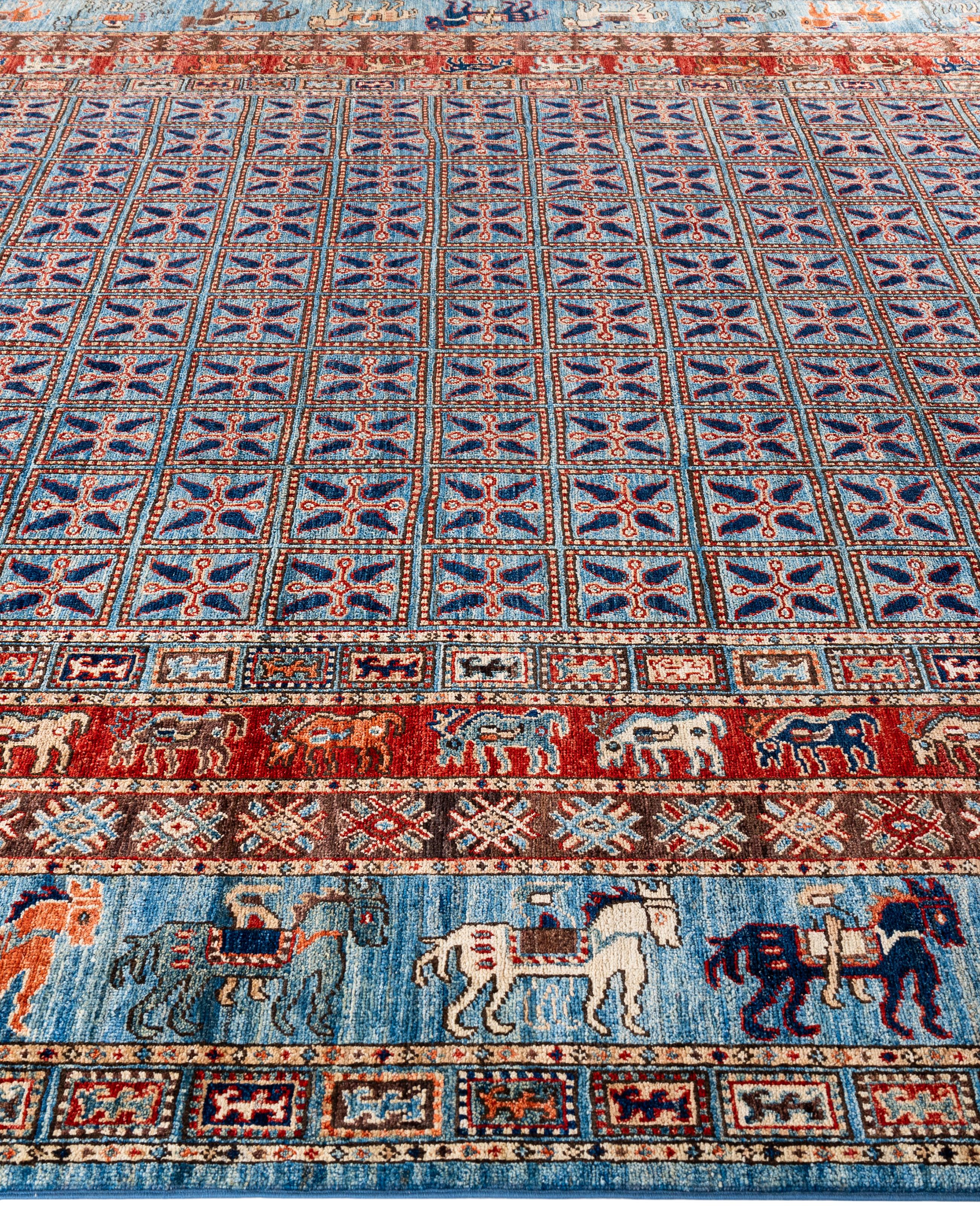 Alfombra Tribal Tradicional Serapi de Lana Anudada a Mano Azul Claro 9' 1