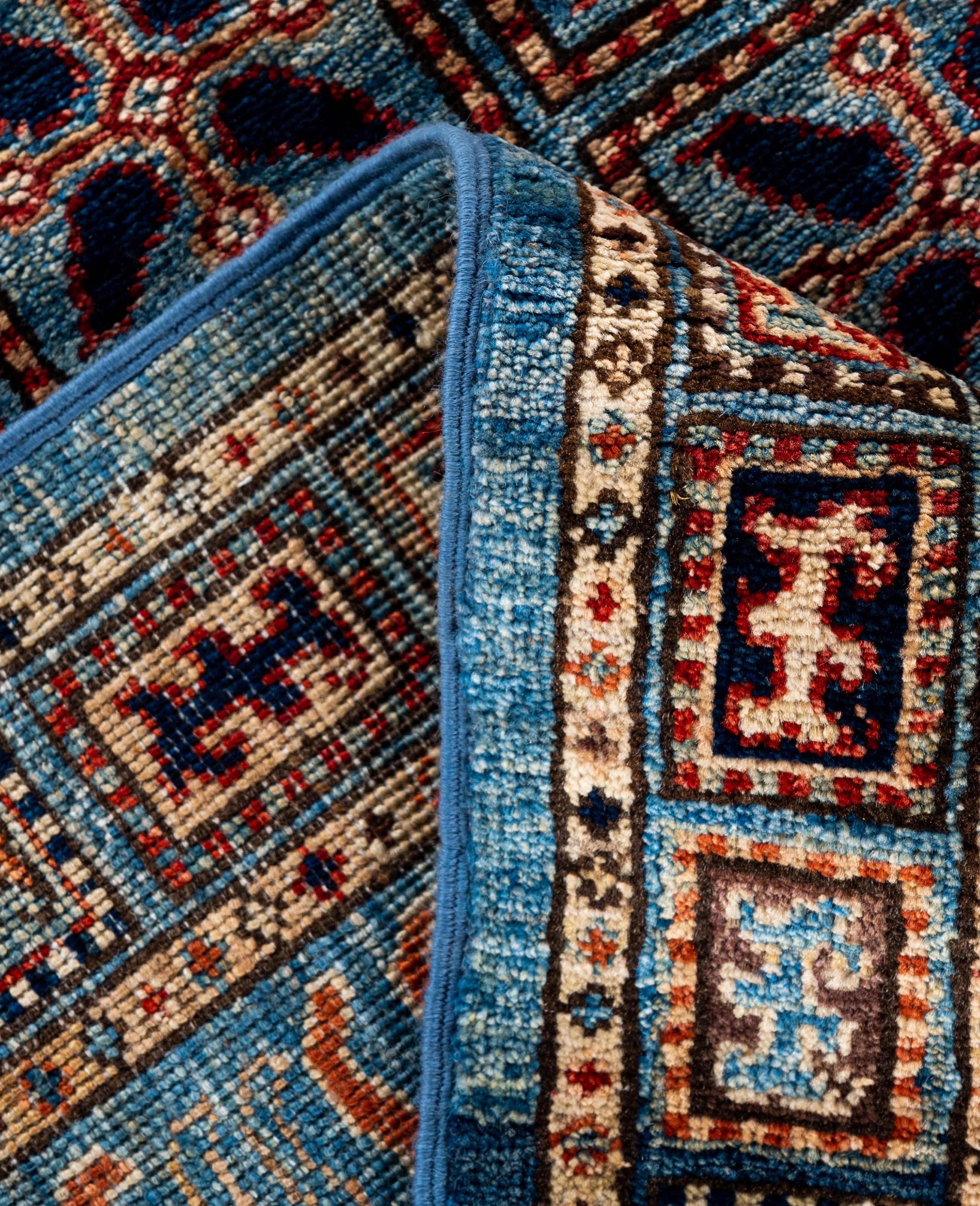 Alfombra Tribal Tradicional Serapi de Lana Anudada a Mano Azul Claro 9' 1