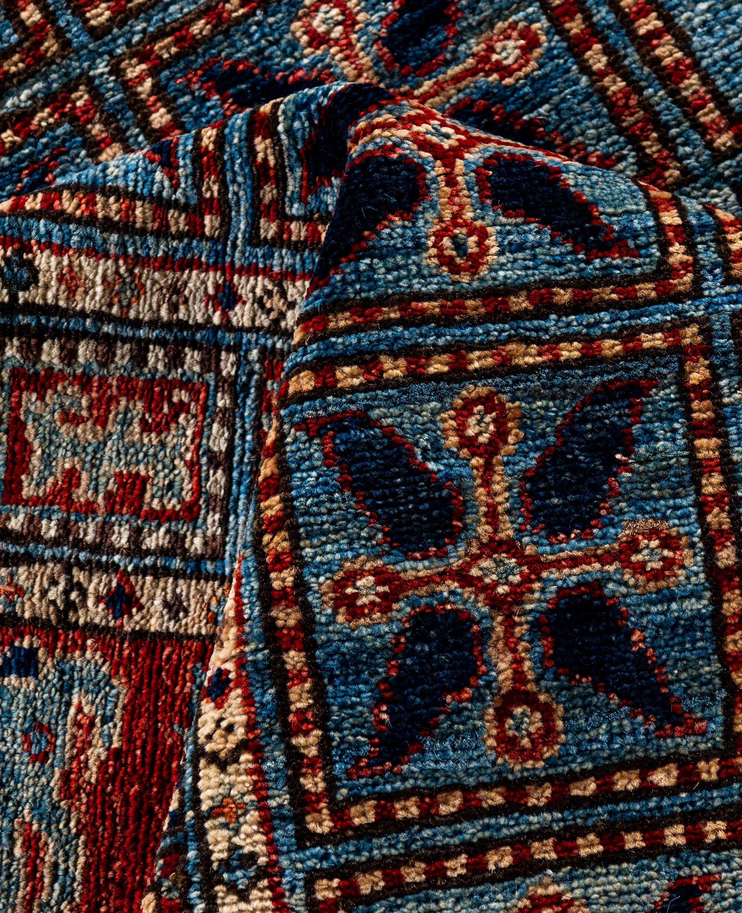 Alfombra Tribal Tradicional Serapi de Lana Anudada a Mano Azul Claro 9' 1