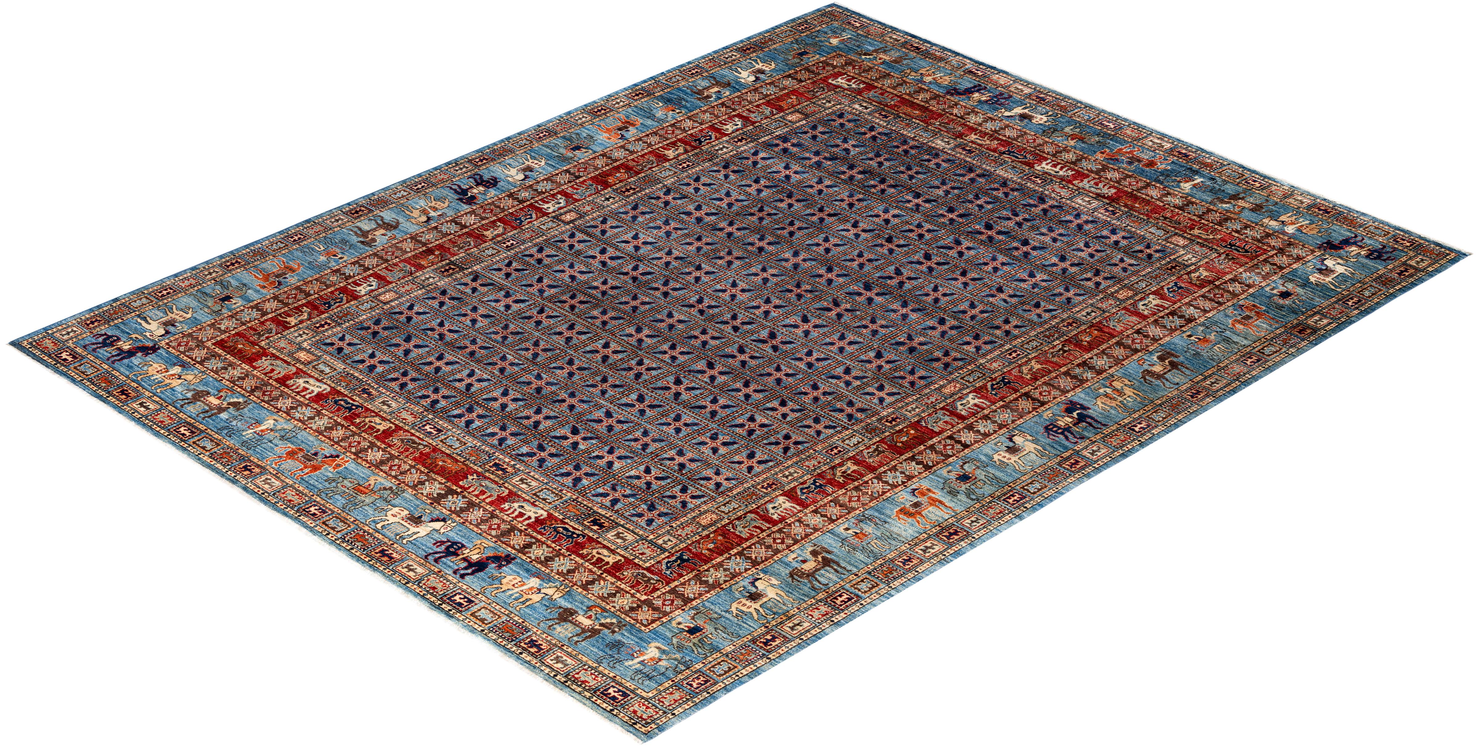 Alfombra Tribal Tradicional Serapi de Lana Anudada a Mano Azul Claro 9' 1