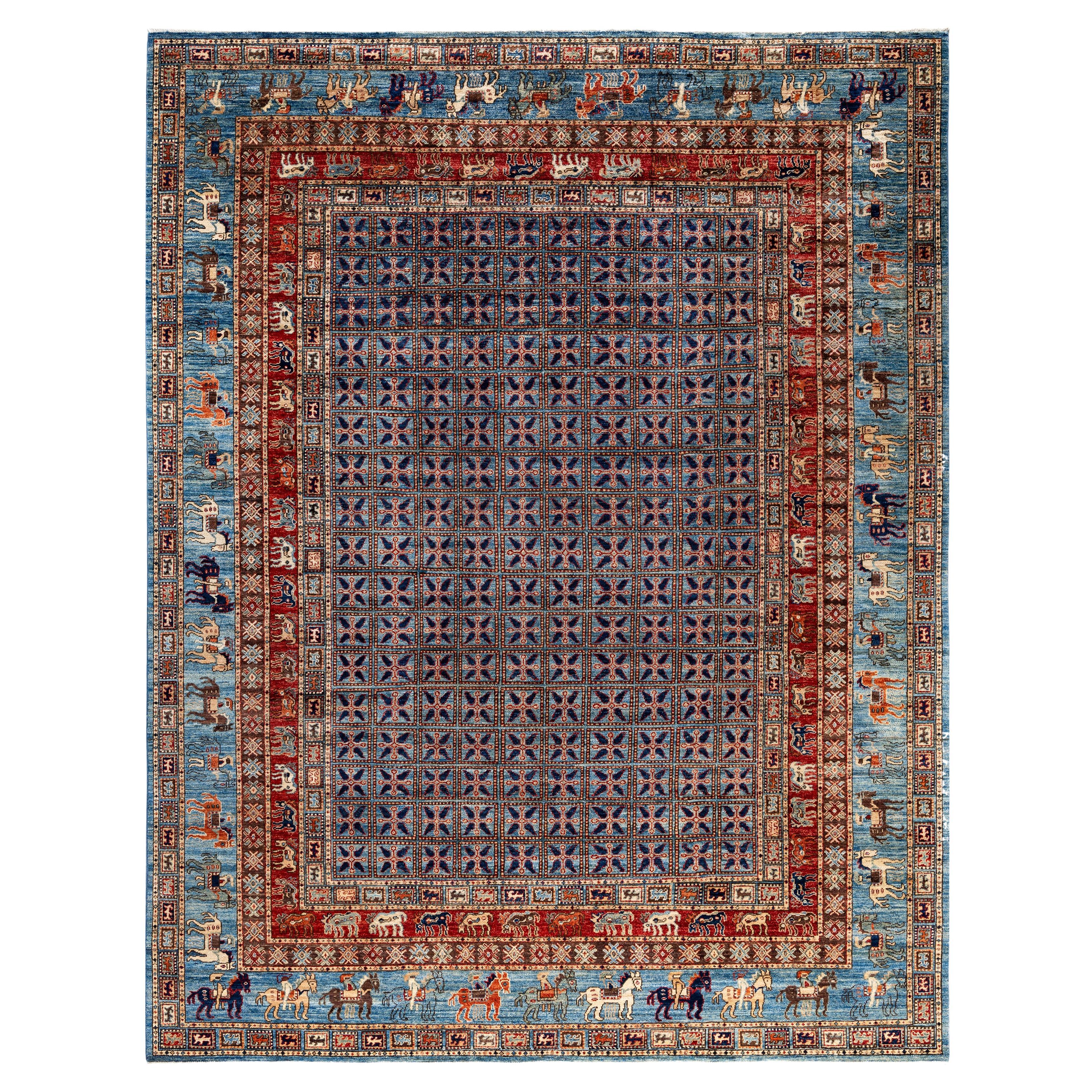 Alfombra Tribal Tradicional Serapi de Lana Anudada a Mano Azul Claro 9' 1" x 11' 8