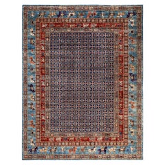 Tapis traditionnel tribal Serapi bleu clair noué à la main 9' 1" x 11' 8"