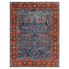 Traditional Tribal Serapi Wool Hand Knotted Light Blue Area Rug 9' 2" x 12' 0"