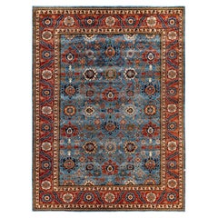 Traditional Tribal Serapi Wool Hand Knotted Light Blue Area Rug 9' 3" x 12' 3"