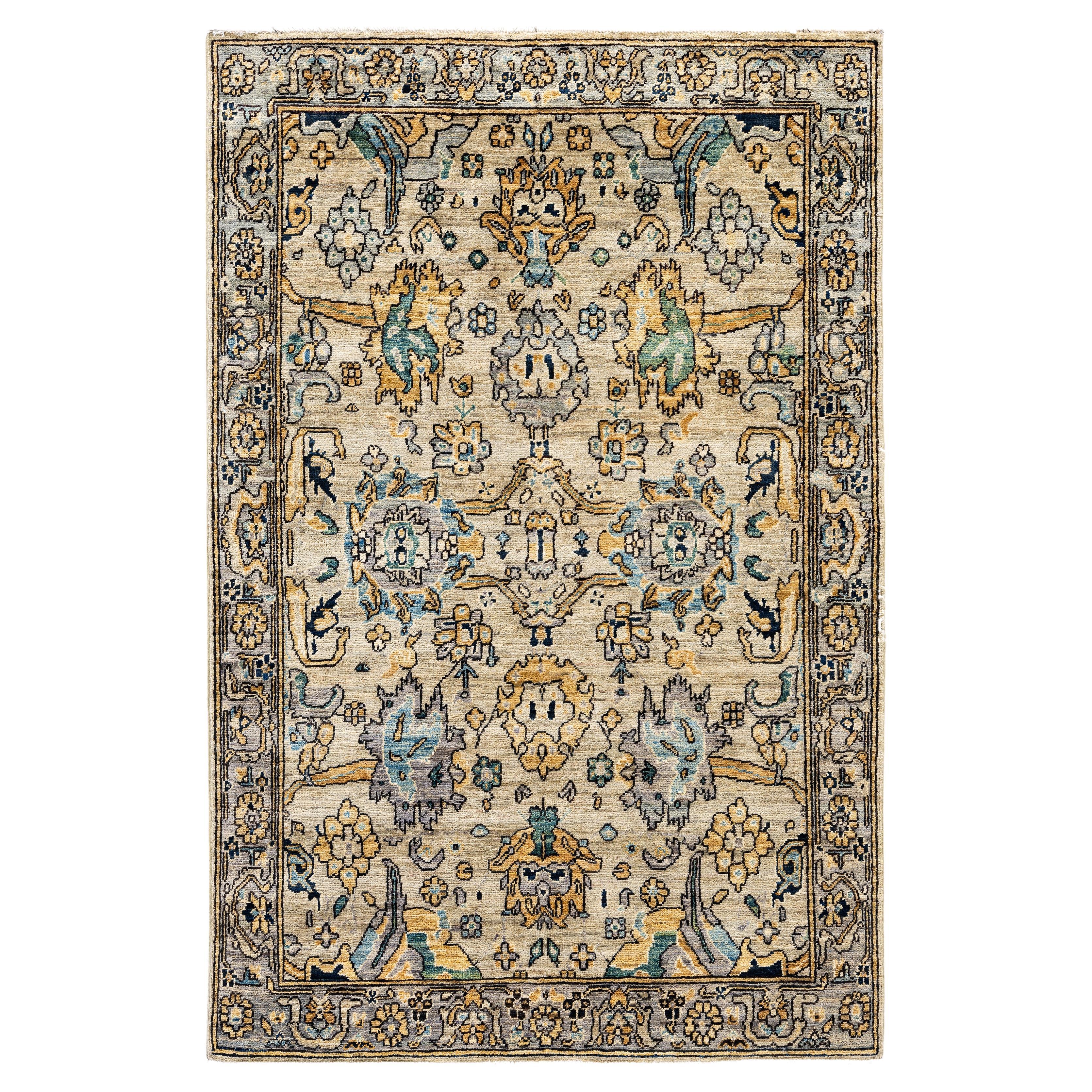 Traditional Tribal Serapi Wool Hand Knotted Light Gray Area Rug 3' 11" x 5' 10"