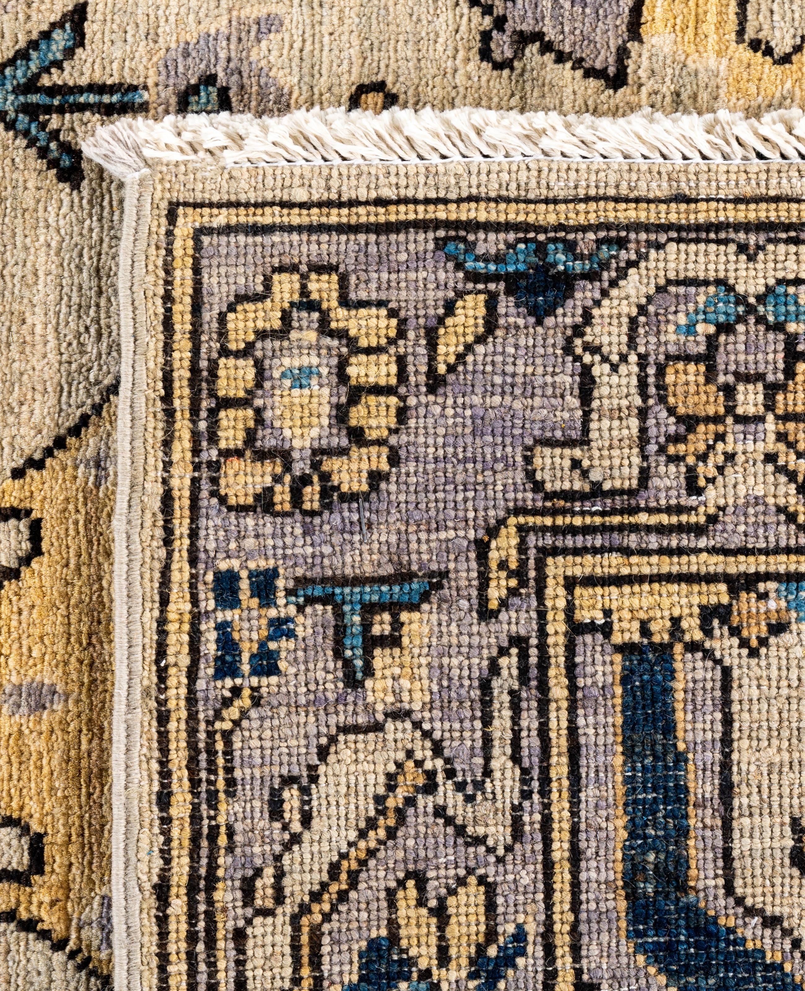 Traditioneller handgeknüpfter Teppich aus Serapi-Wolle in Hellgrau, Stammeskunst, 6' 0