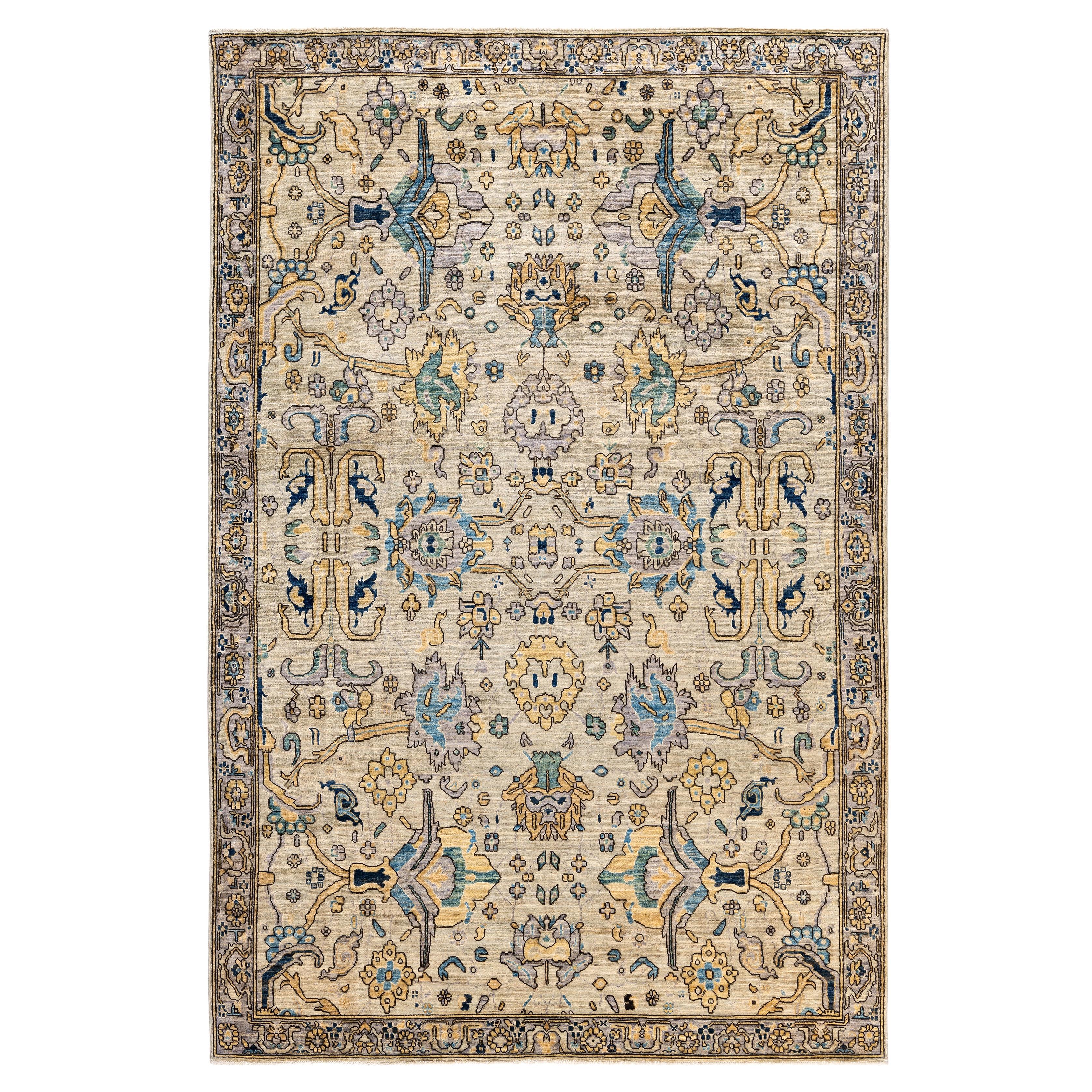 Traditional Tribal Serapi Wool Hand Knotted Light Gray Area Rug 6' 0" x 8' 11"