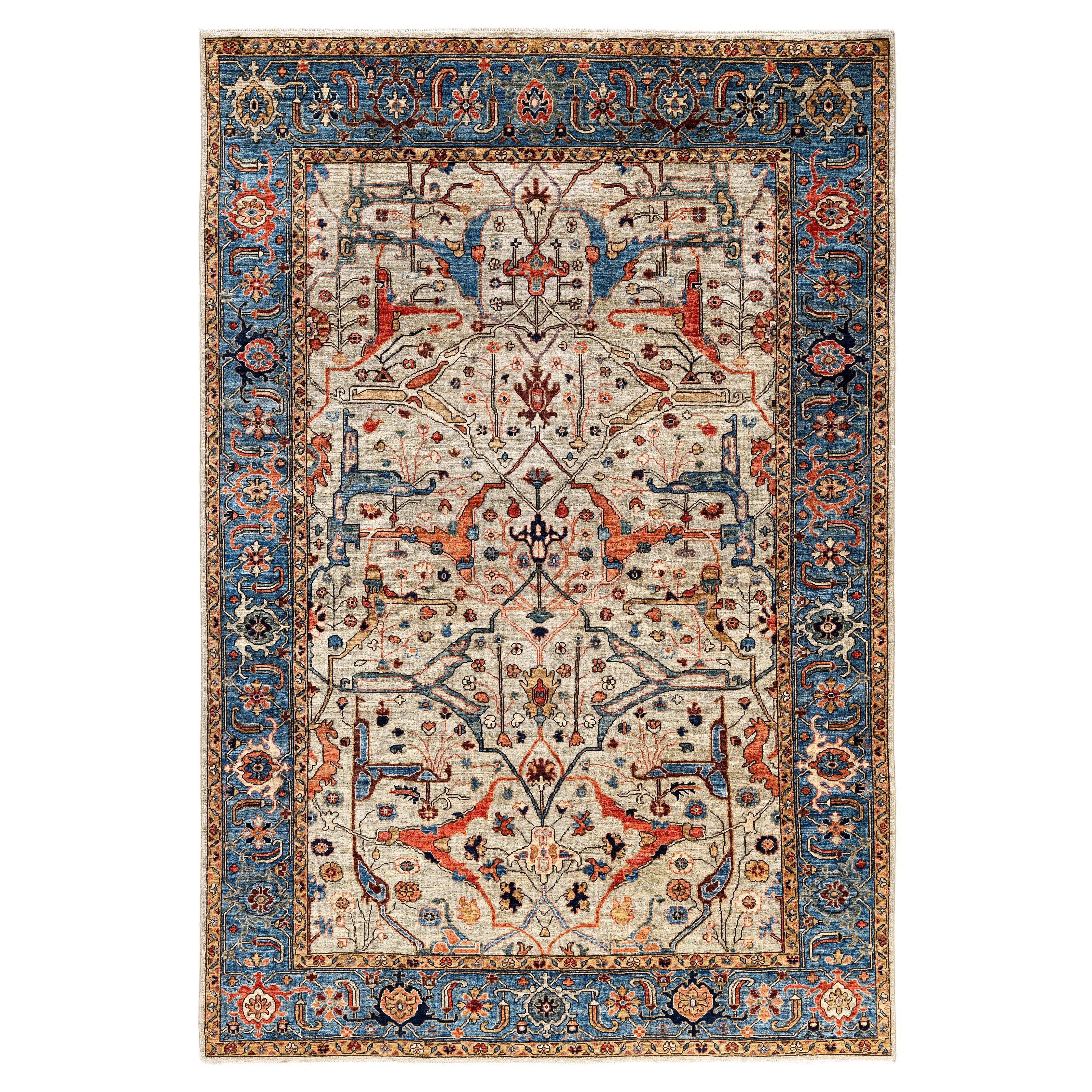Tappeto Tribale Serapi in lana annodato a mano grigio chiaro 6' 1" x 8' 11"