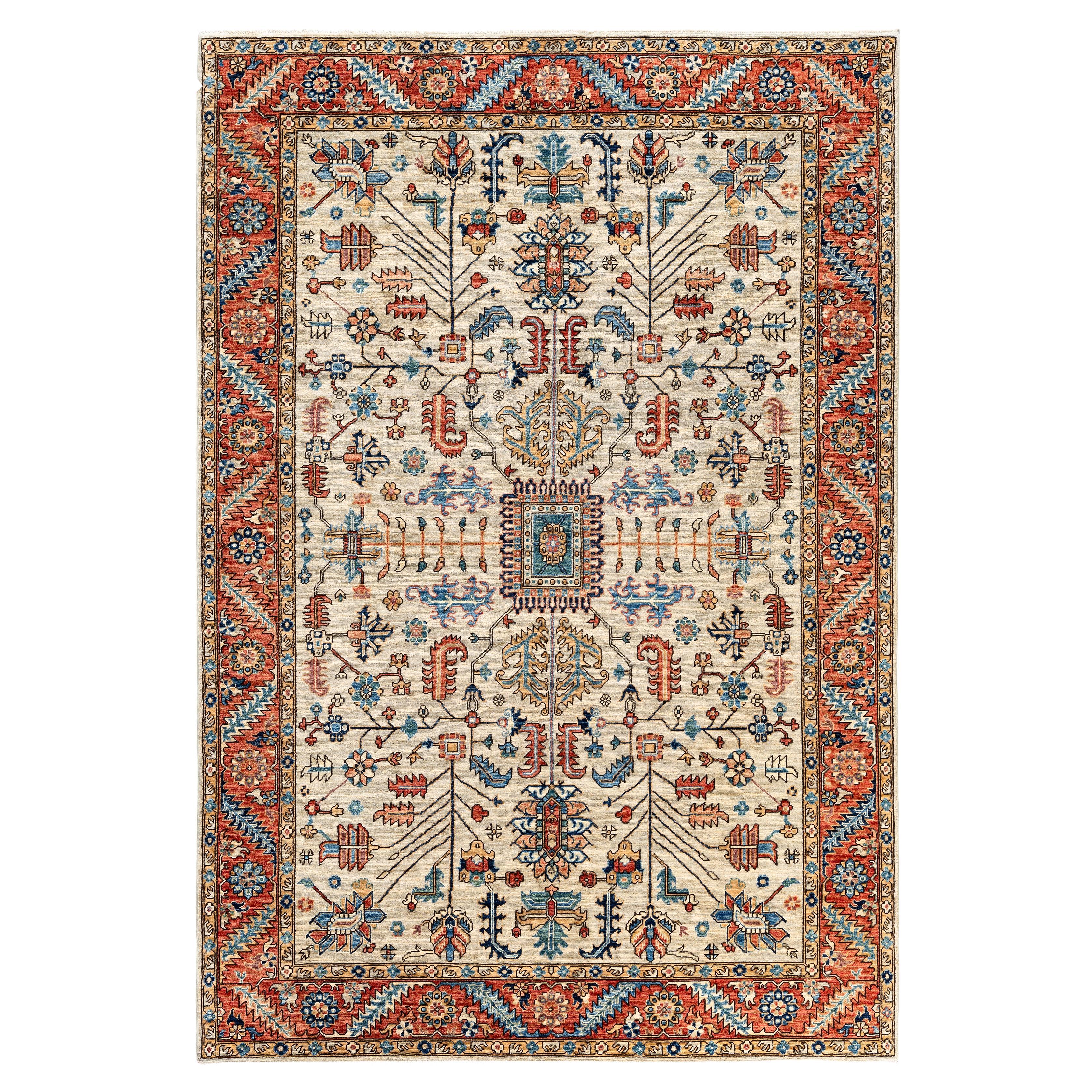 Traditional Tribal Serapi Wool Hand Knotted Light Gray Area Rug 6' 2" x 9' 0"