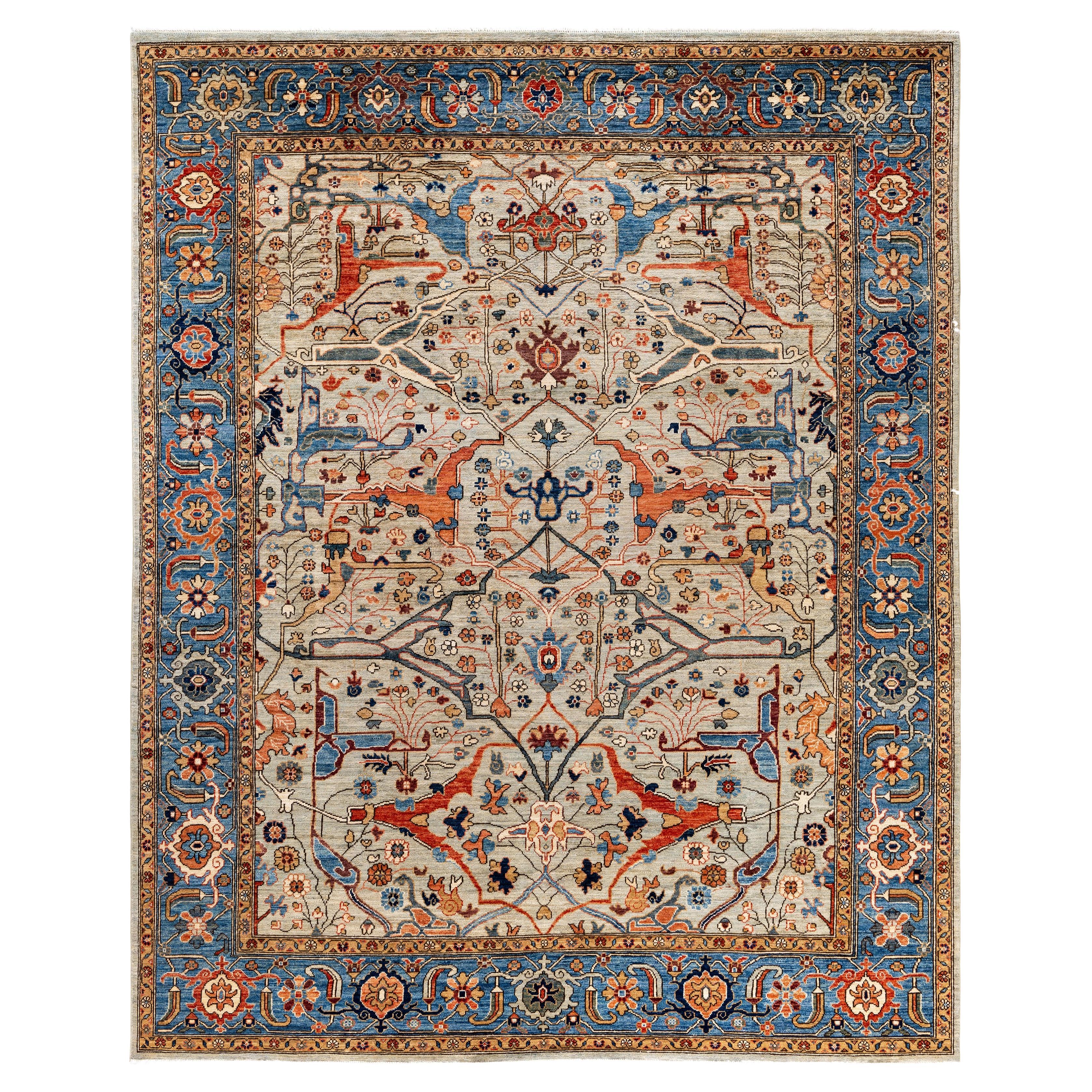 Traditional Tribal Serapi Wool Hand Knotted Light Gray Area Rug 7' 11" x 9' 10"