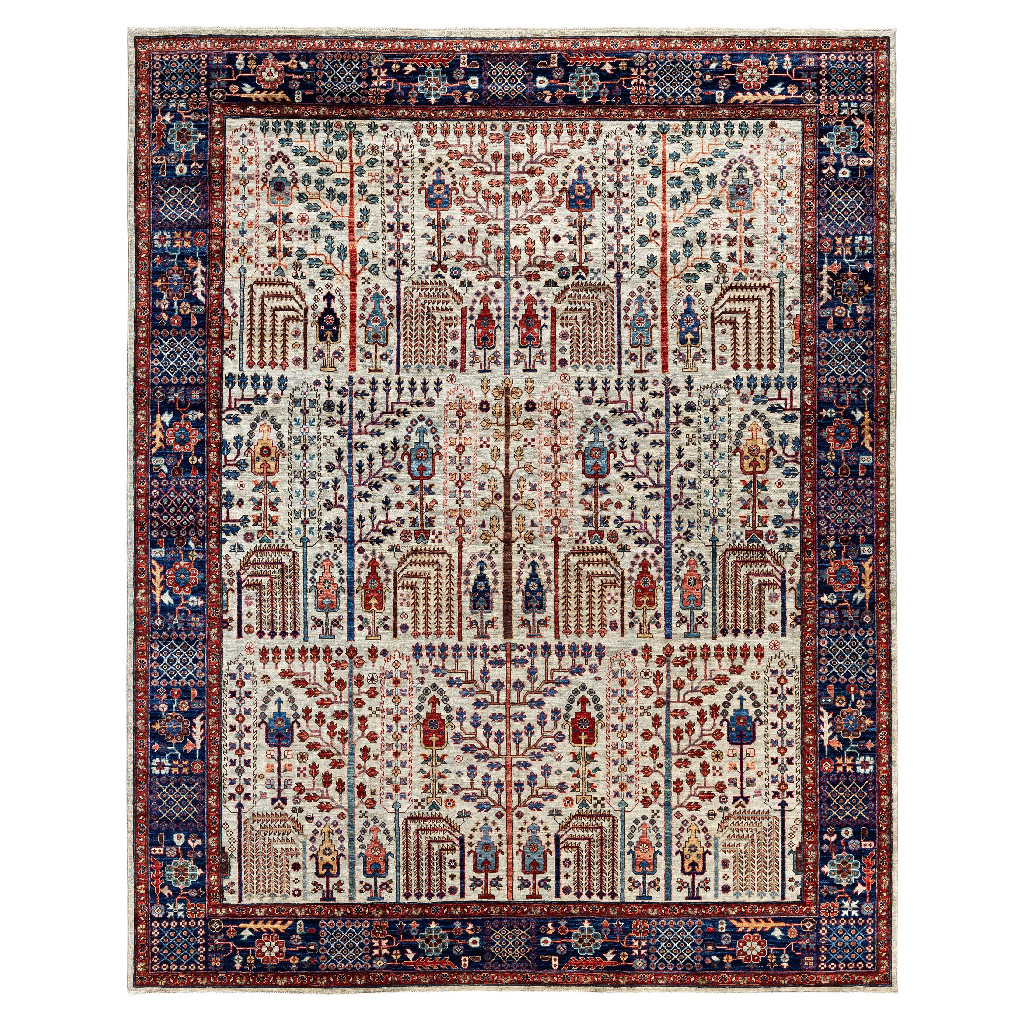 Traditioneller handgeknüpfter Teppich aus Serapi-Wolle in Hellgrau, Stammeskunst, 8' 0" x 9' 11"