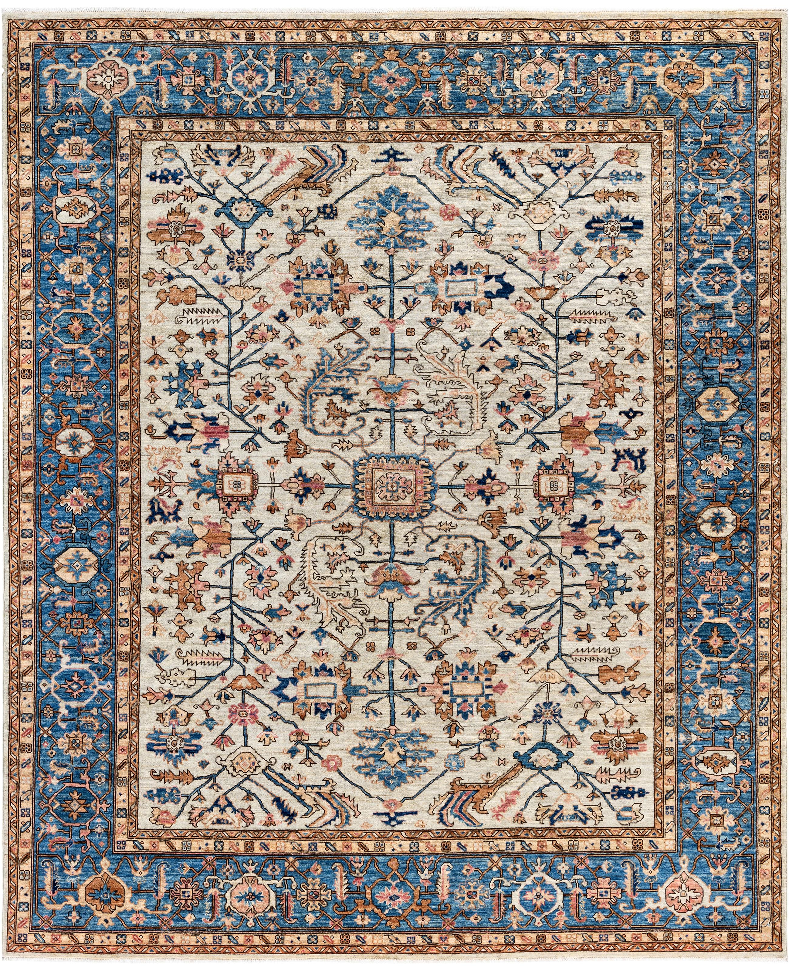 Tappeto Tribale Serapi in lana annodato a mano grigio chiaro 8' 1" x 9' 10" in vendita