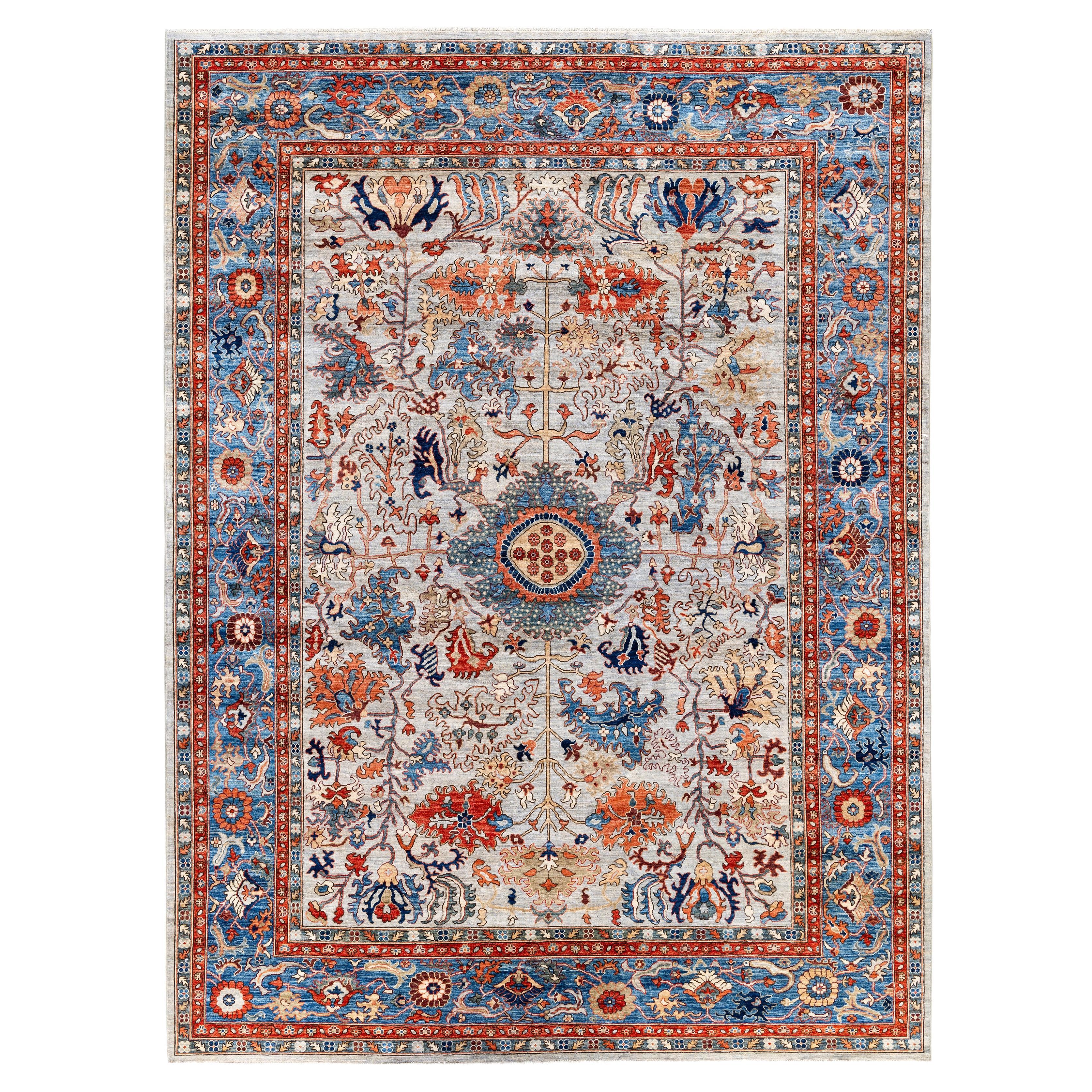 Tappeto Tribale Serapi in lana annodato a mano grigio chiaro 8' 11" x 11' 11"