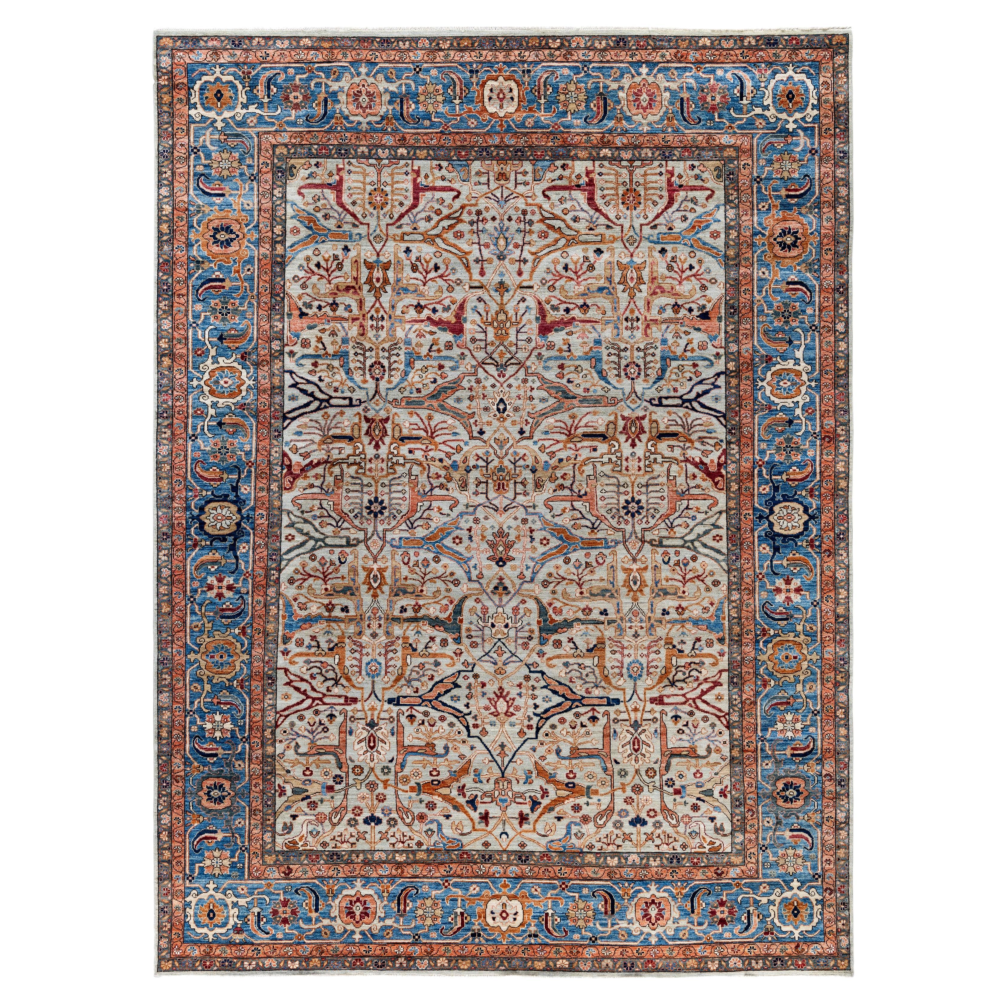Tapis traditionnel tribal Serapi gris clair noué à la main 8' 11" x 12' 0"