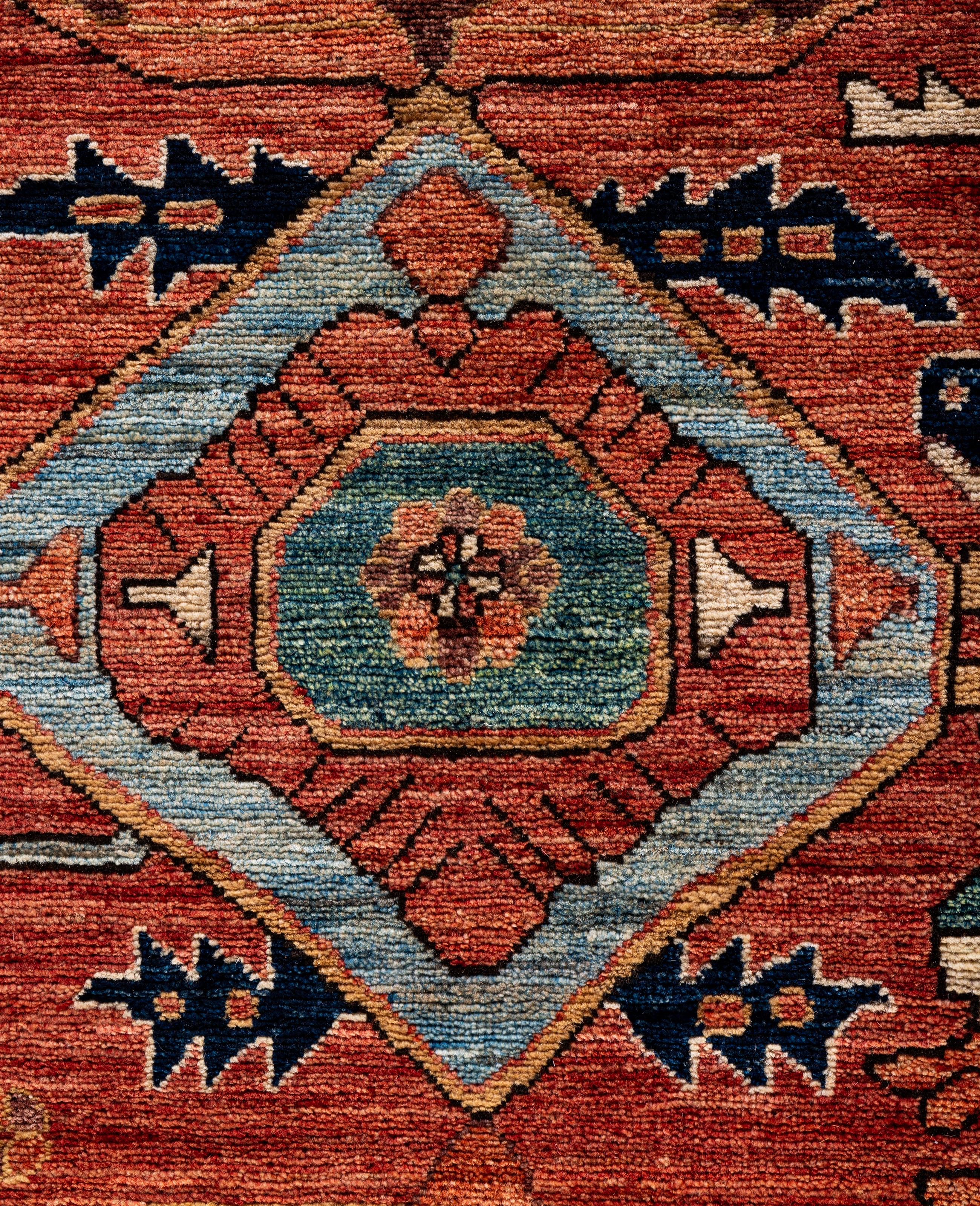 Pakistani Traditional Tribal Serapi Wool Hand Knotted Orange Area Rug 8' 10