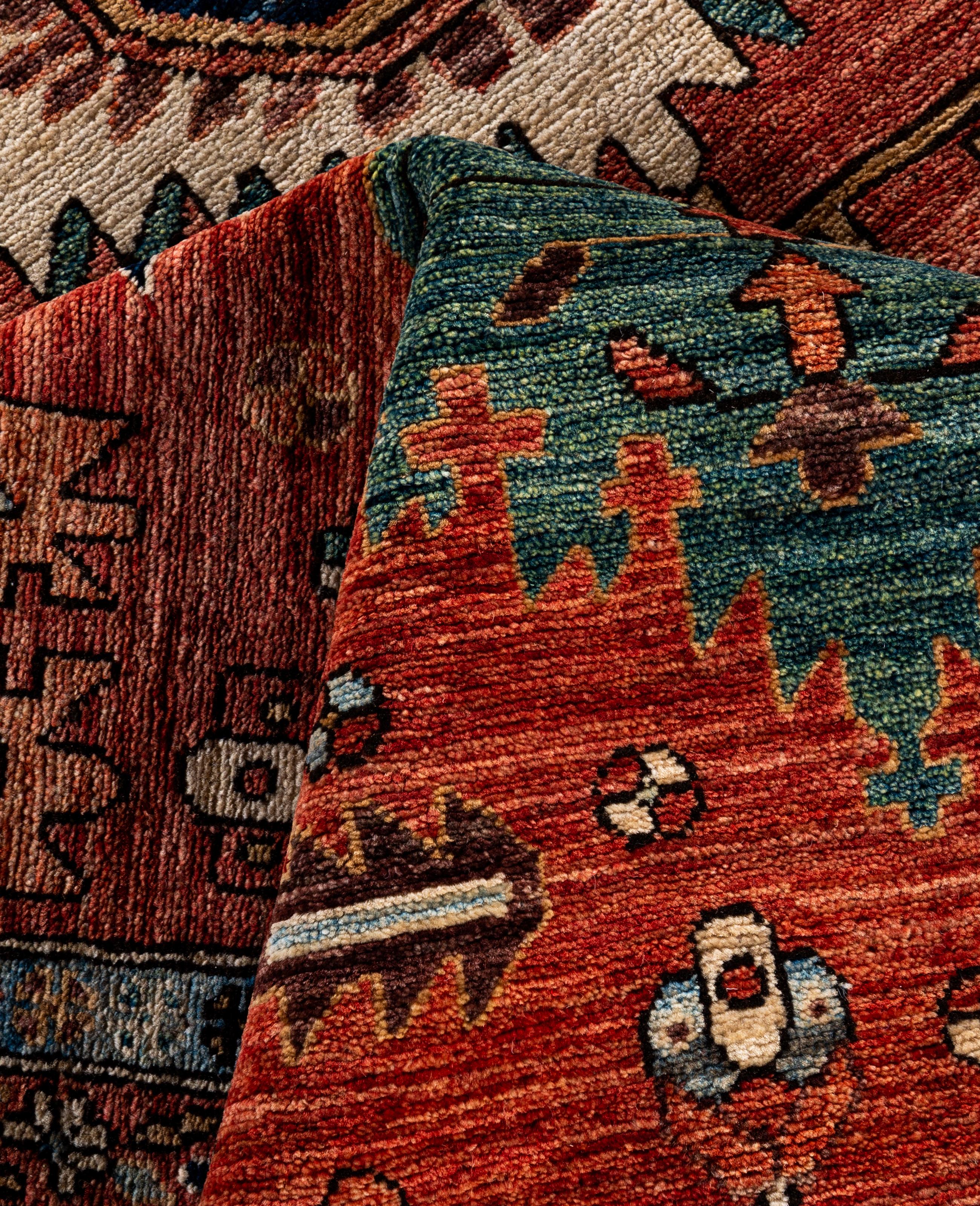Traditional Tribal Serapi Wool Hand Knotted Orange Area Rug 8' 10