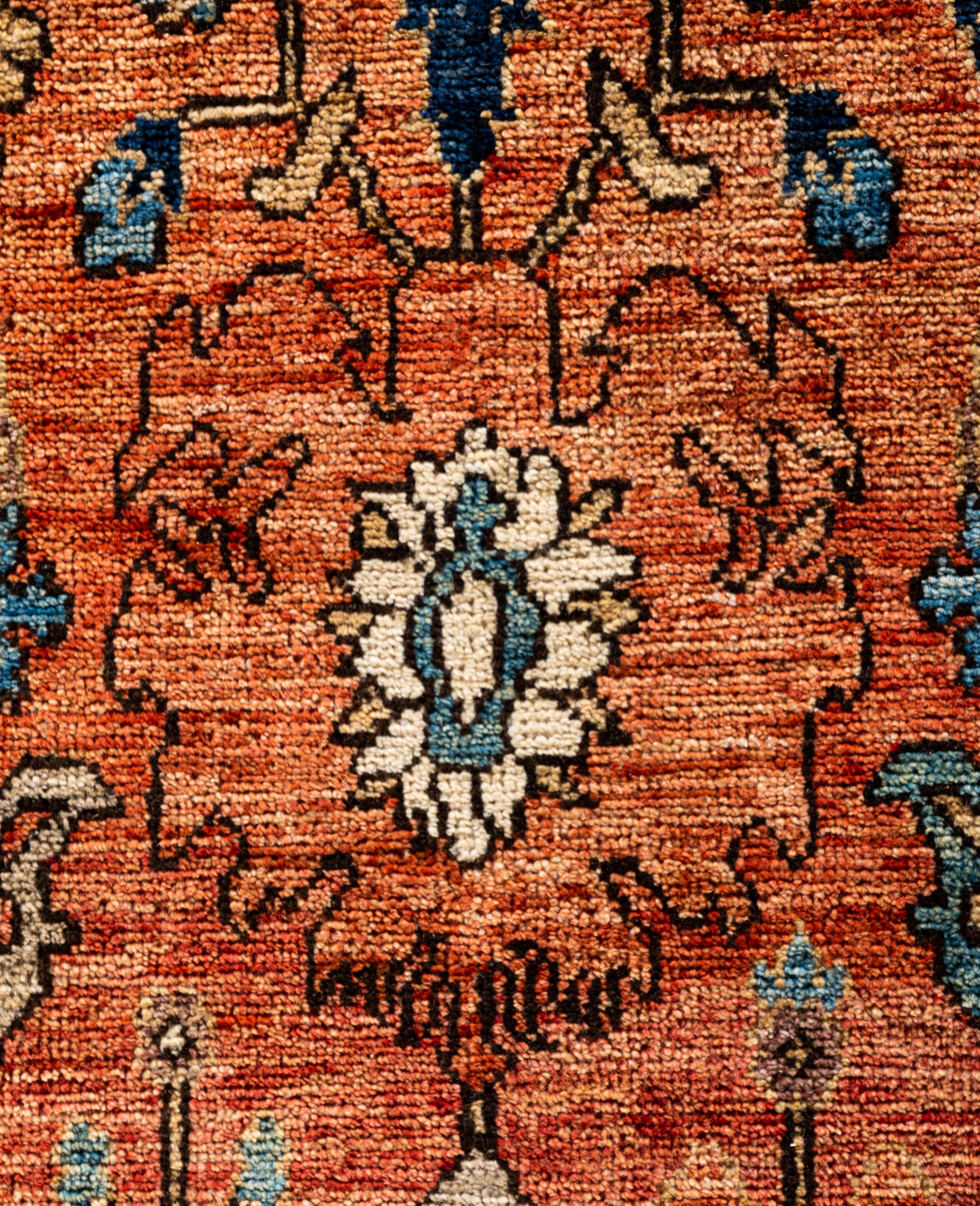 Pakistano Tappeto Tribale Serapi in lana annodato a mano di colore arancione 9' 0