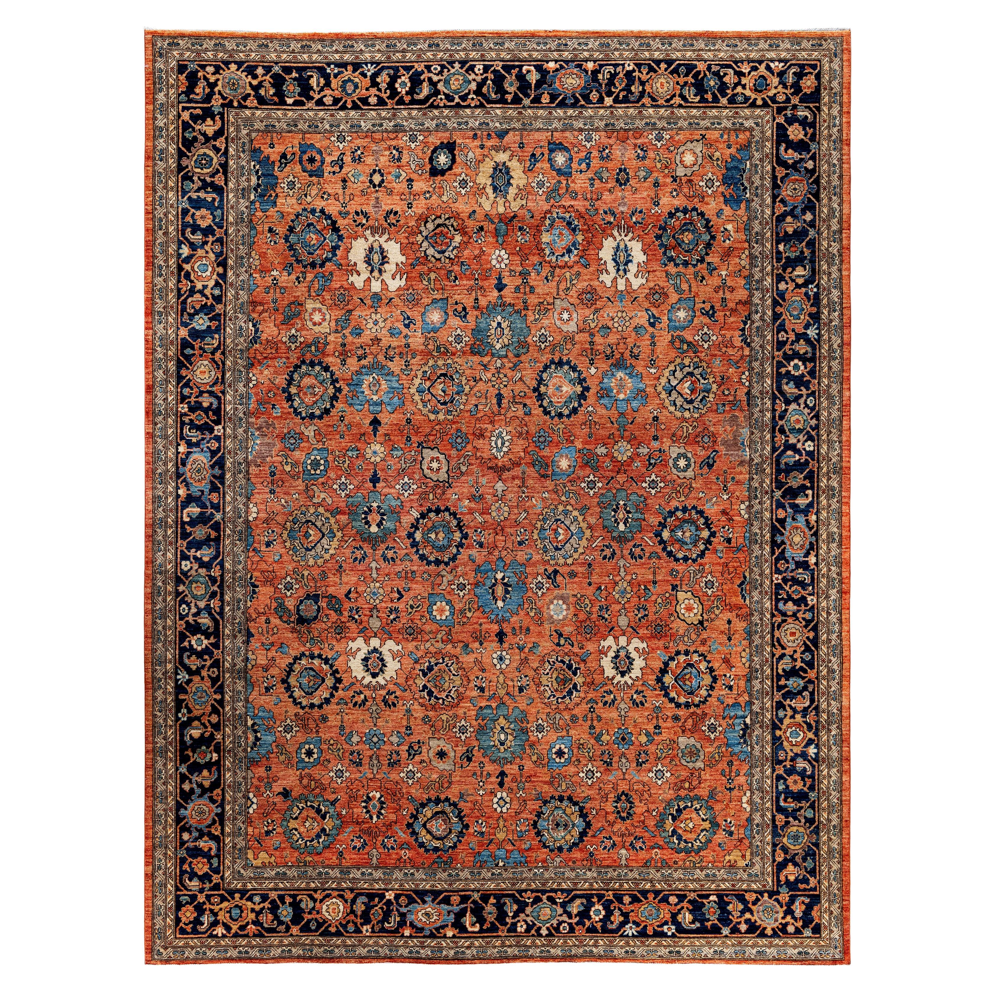 Traditional Tribal Serapi Wool Hand Knotted Orange Area Rug 9' 0" x 11' 11"
