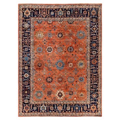 Traditional Tribal Serapi Wool Hand Knotted Orange Area Rug 9' 1" x 11' 9"