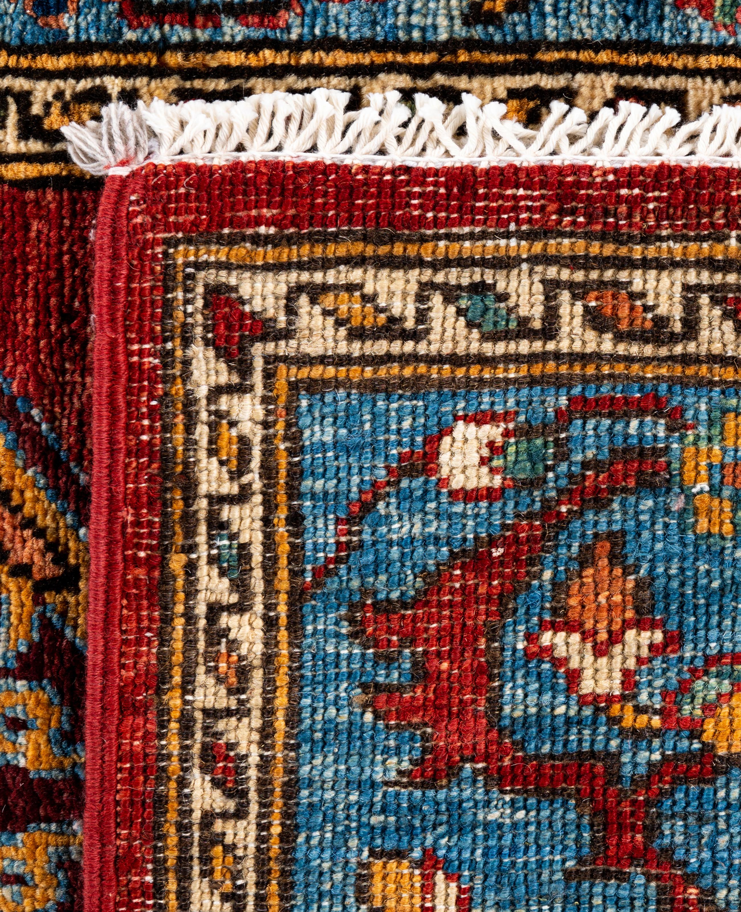 Tapis traditionnel tribal Serapi rouge noué à la main 2' 6