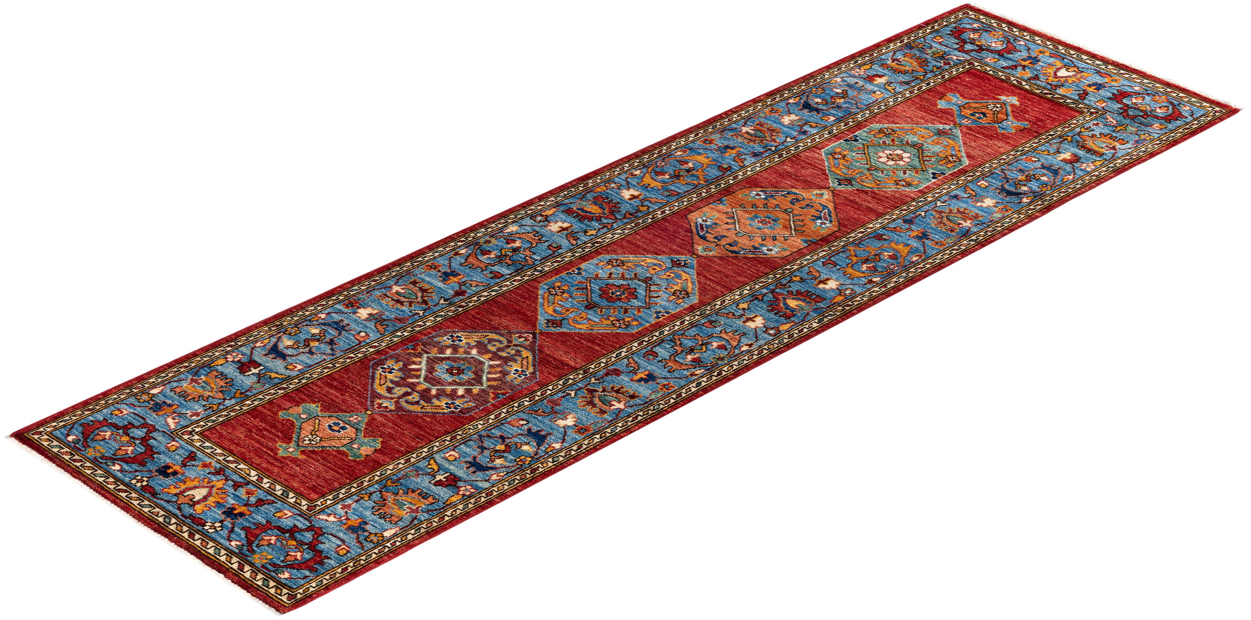 Tapis traditionnel tribal Serapi rouge noué à la main 2' 6