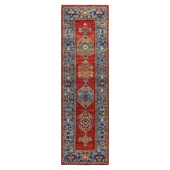 Tapis traditionnel tribal Serapi rouge noué à la main 2' 6" x 8' 5"