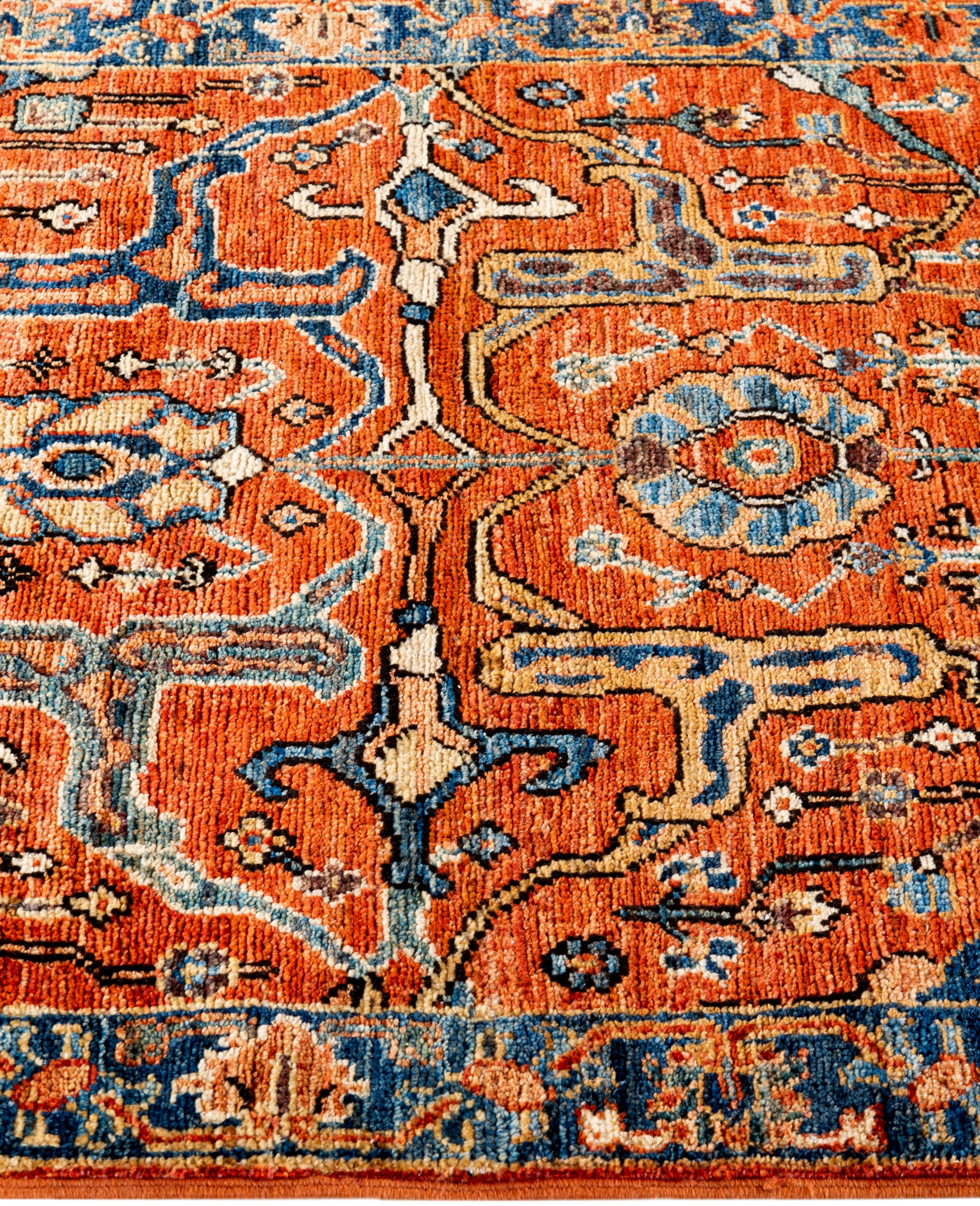 Traditioneller handgeknüpfter roter Serapi-Wollteppich aus Stammeskunst 2' 7