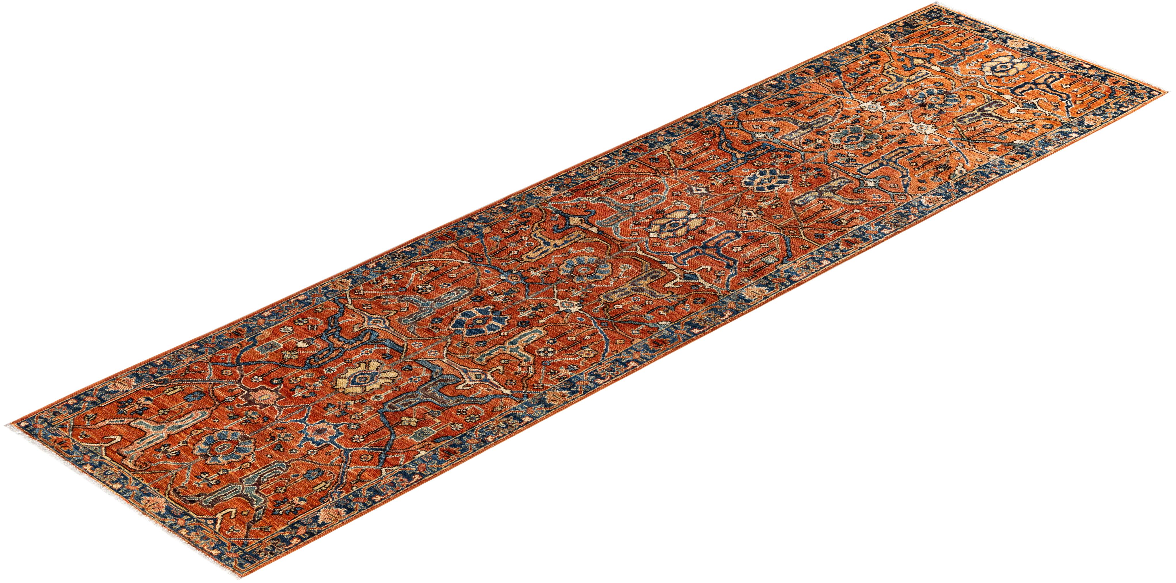 Traditioneller handgeknüpfter roter Serapi-Wollteppich aus Stammeskunst 2' 7