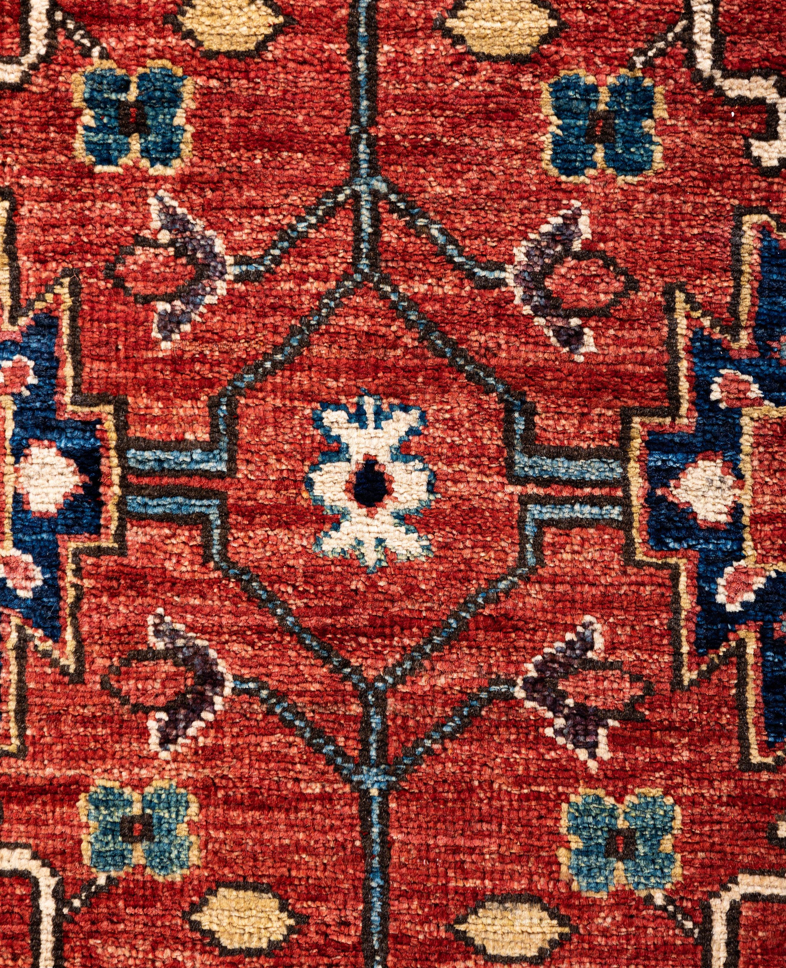 Pakistanais Tapis traditionnel tribal Serapi rouge noué à la main 2' 8
