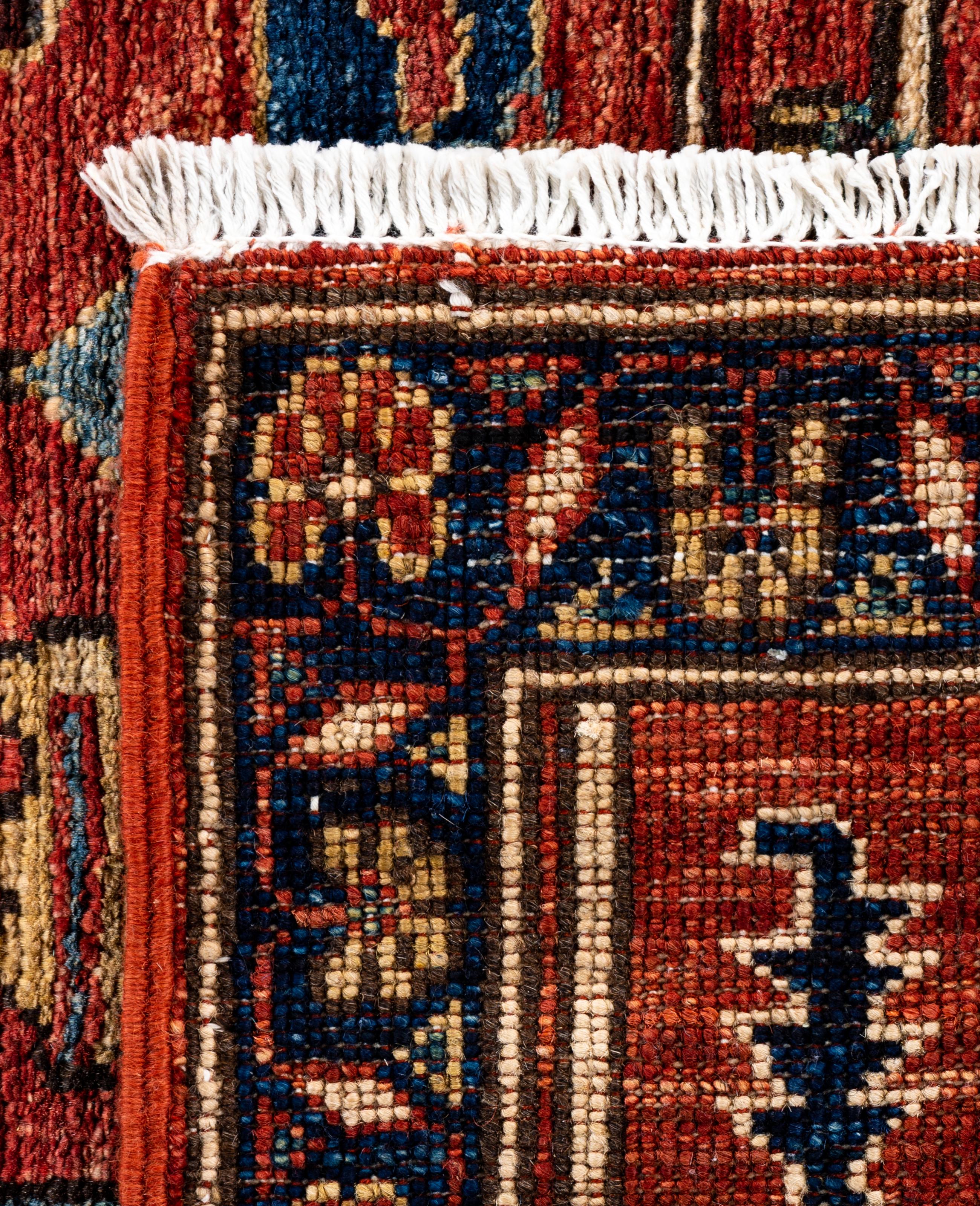Tapis traditionnel tribal Serapi rouge noué à la main 2' 8