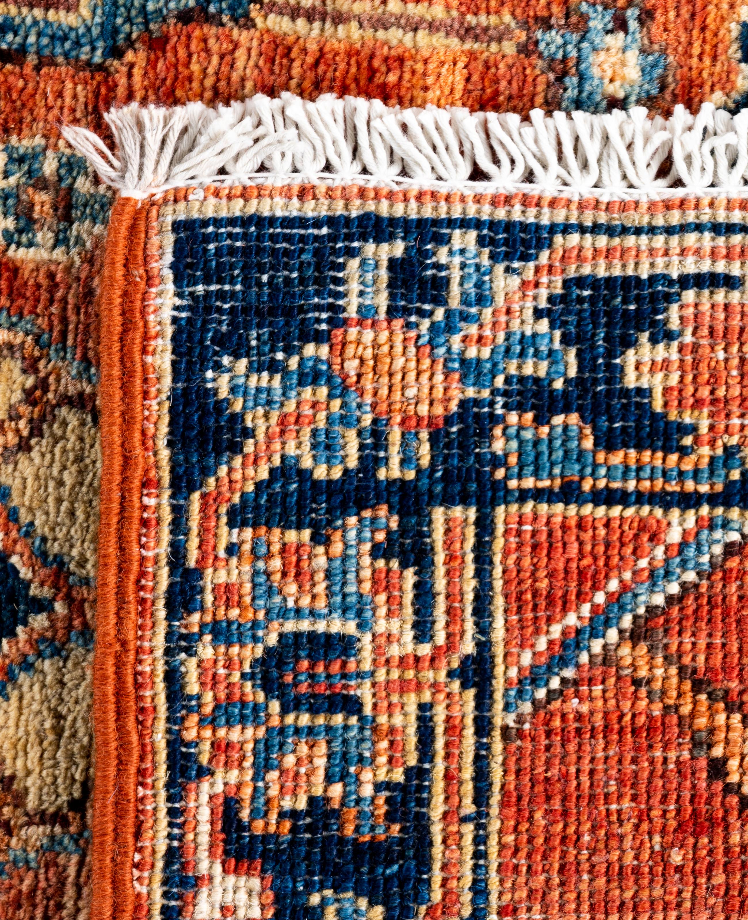 Tapis traditionnel tribal Serapi rouge noué à la main 2' 8